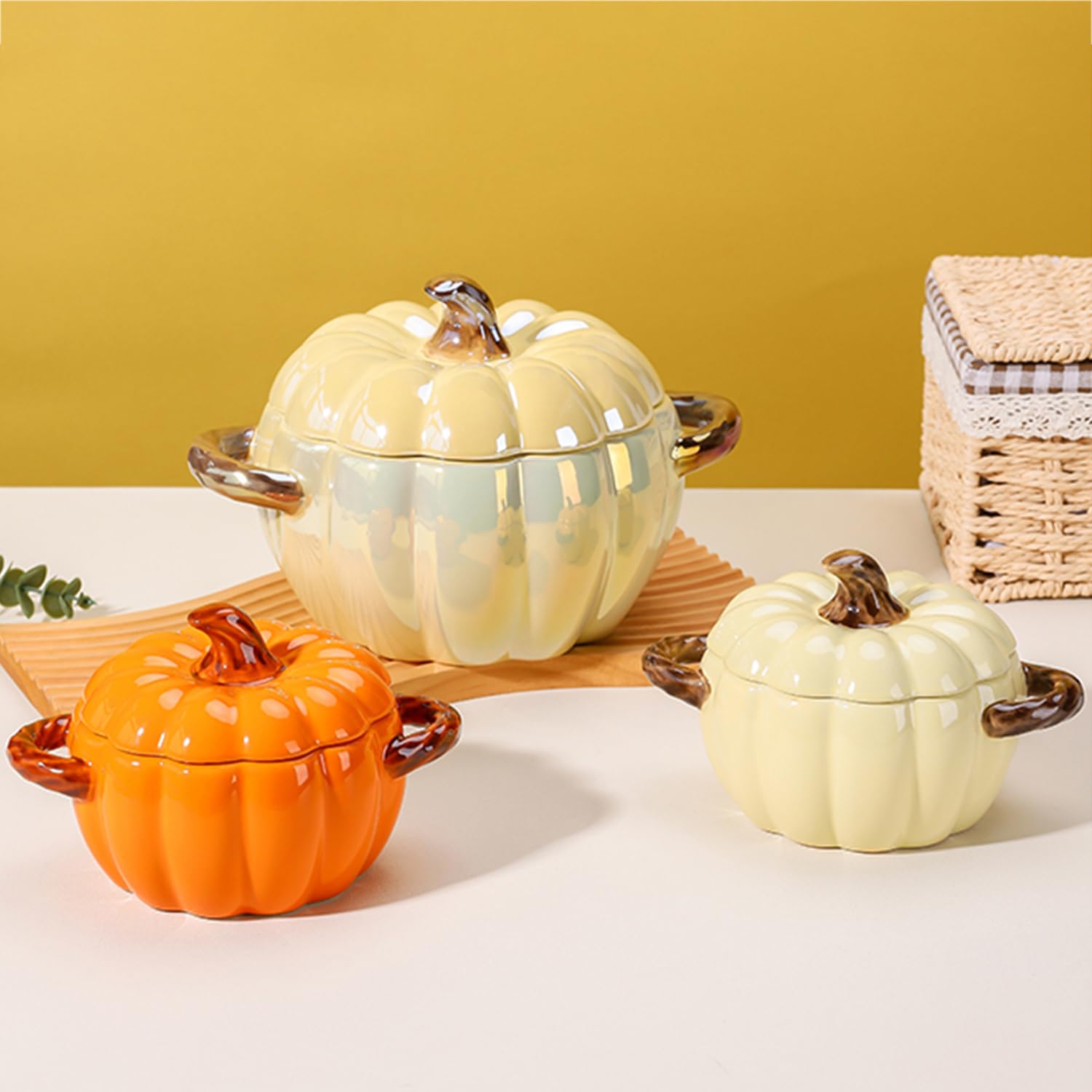 Bol à soupe citrouille avec couvercle, 1800 ml, grand bol à soupe pour micro-ondes, décoration d'Halloween (orange)