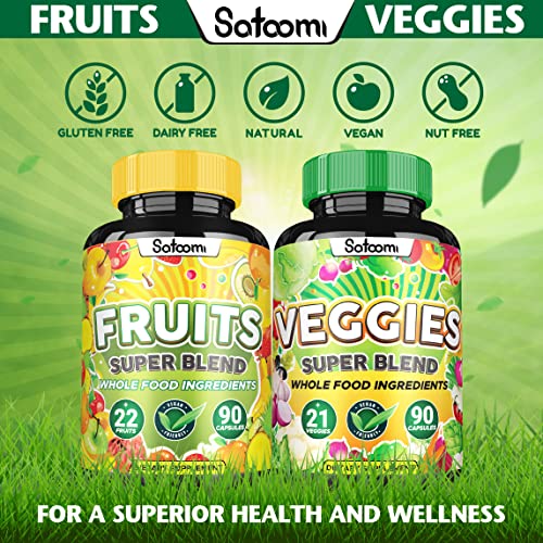 43In1 Fruits And Veggies Supplement - Extract For Skin, Hair, Nail, Immune & Digestion Support - With Papaya, Tomato, Banana, Apple, Spirulina, Broccoli & More - Total 180 Capsules (1 Set 2 Bottles) #TOP6