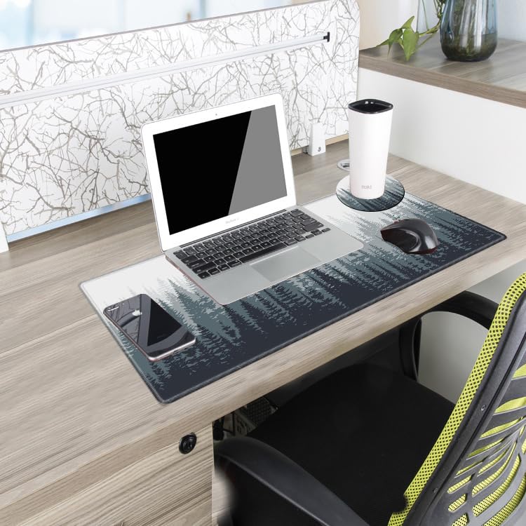 Image of Misty Forest Mouse Pad 24x12 Desk Mat for Desktop Gaming Mousepad Long Desk Pad Stitched Edges XL Computer Mat Large Mouse Pads for Wireless Mouse Office