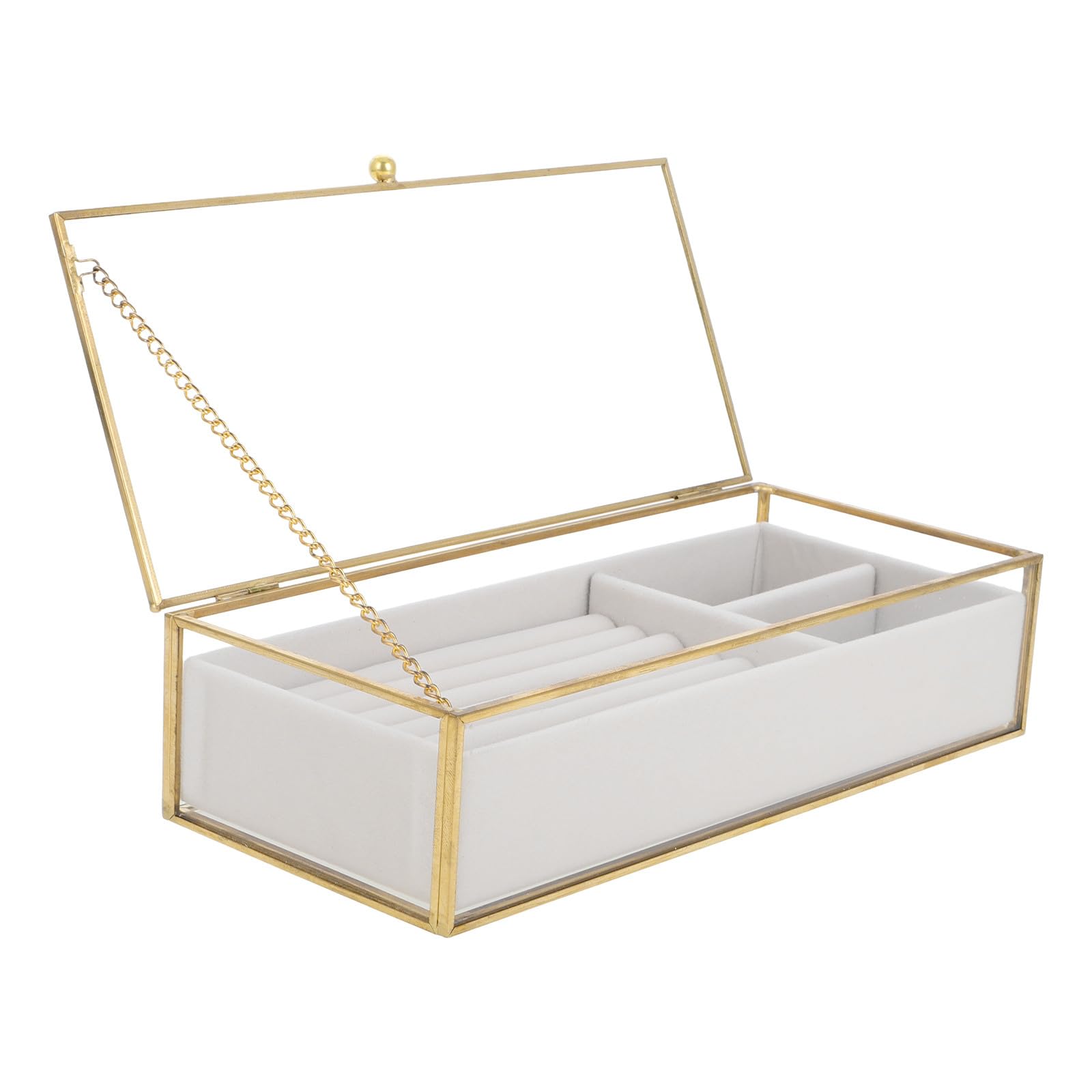 Estuche Organizador de Collares y Anillos Caja Decorativa de Vidrio Transparente y Bandejas de Terciopelo, Adecuado para Uso en Tocadores