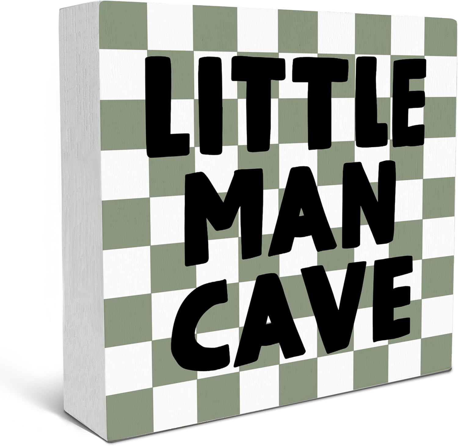 Little Man Cave 5x5 Inch Wooden Box Sign Checkered Desk Decor
