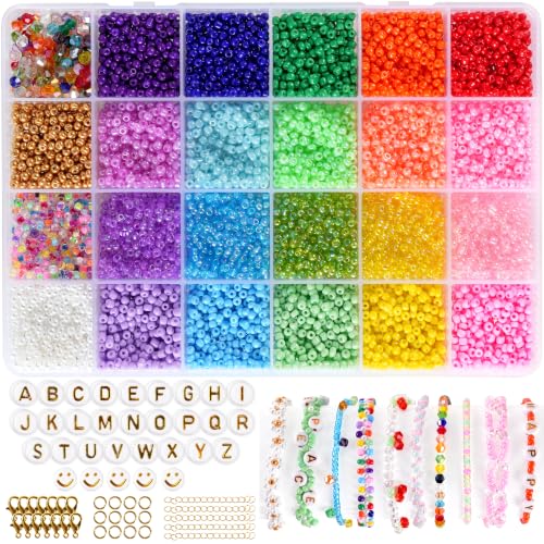 OuMuaMua Small Glass Seed Beads Kit for Bracelets Jewelry Making 3mm