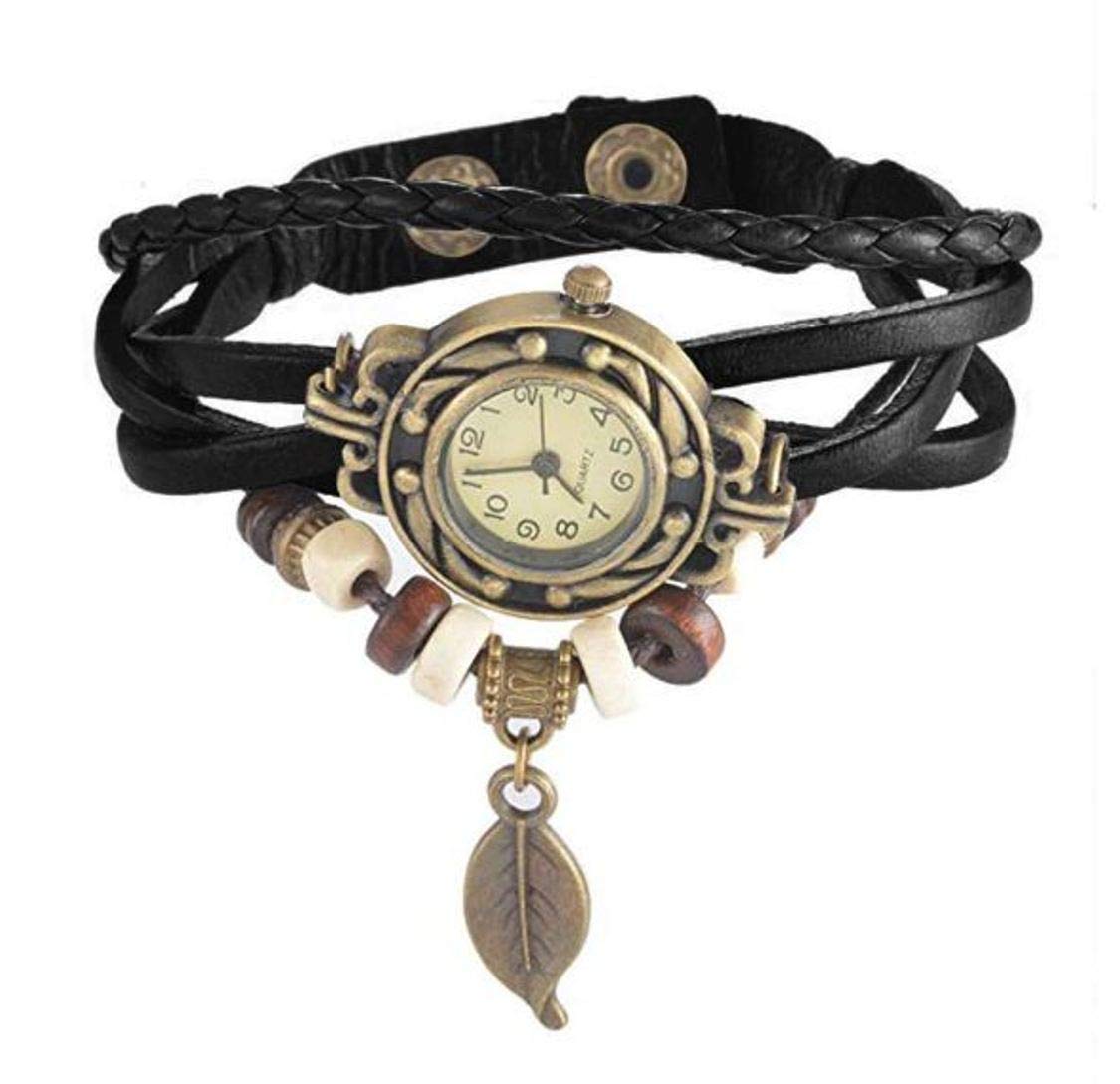 ITHANO - Leather Bracelet Analogue Black Off-White Dial Womens Watch with Leaf- BKLF001 (B07B4CTND8) Amazon Price History, Amazon Price Tracker