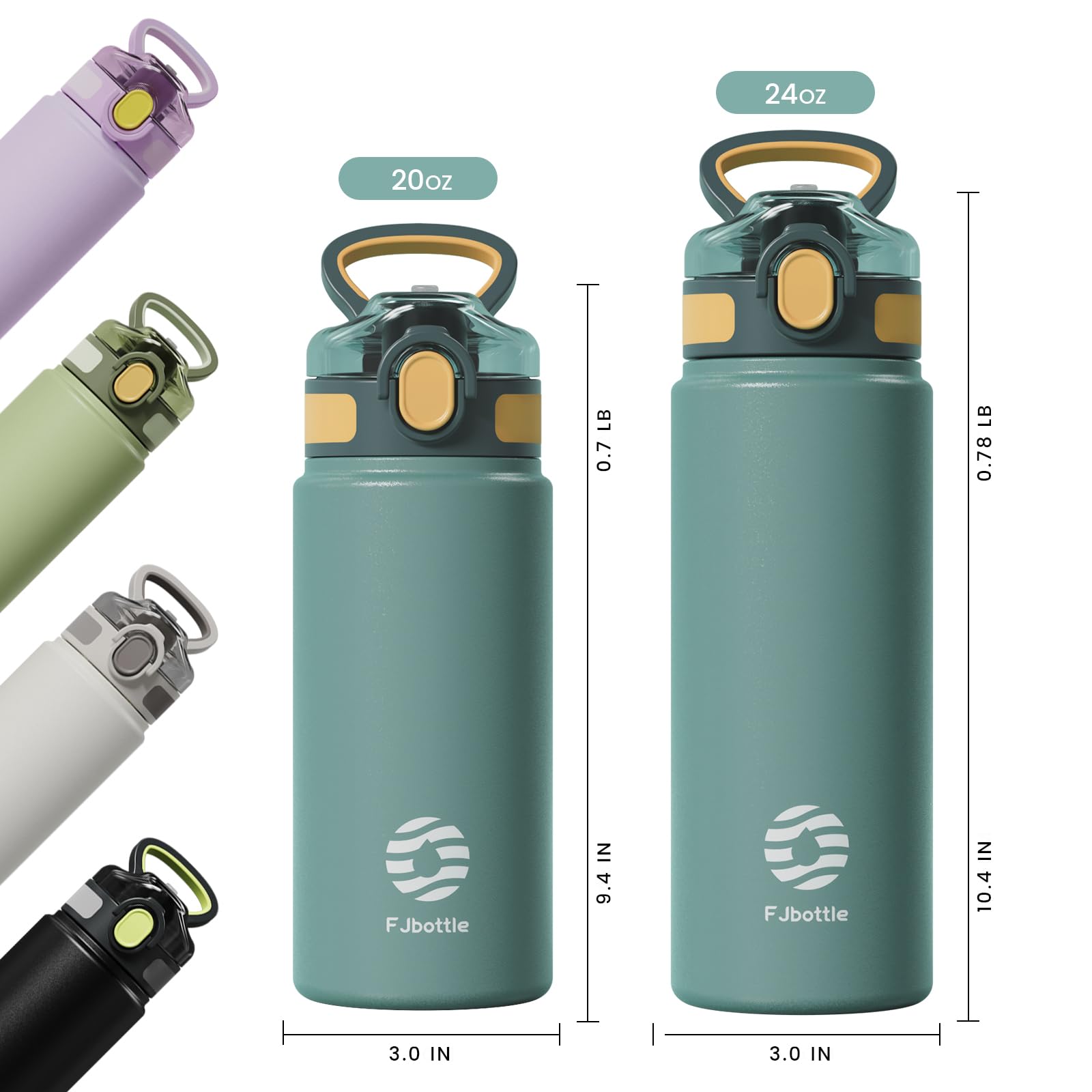 Fjbottle Insulated Water Bottle with Straw - 20 oz Vacuum Stainless Steel Water Bottle, Leak Proof Locking Lid Travel Mug, Reusable BPA-Free Tumbler Bottle, Suitable For Sport, Gym (Blue)