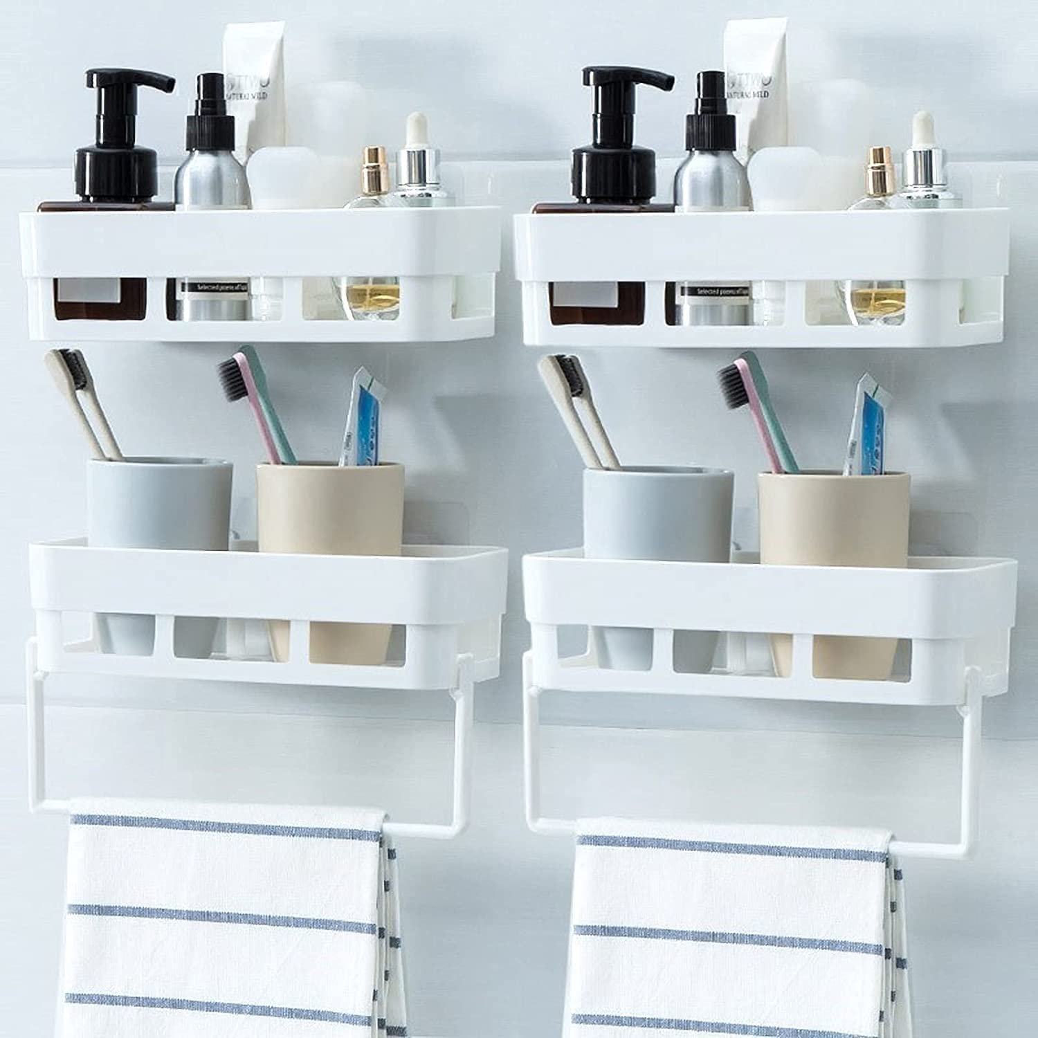 CPEX Plastic Rectangular Multipurpose Wall Shelves for Kitchen Shelf/Perfume Rack Plastic Wall Shelf (B.S.(4)+Hanger(2)