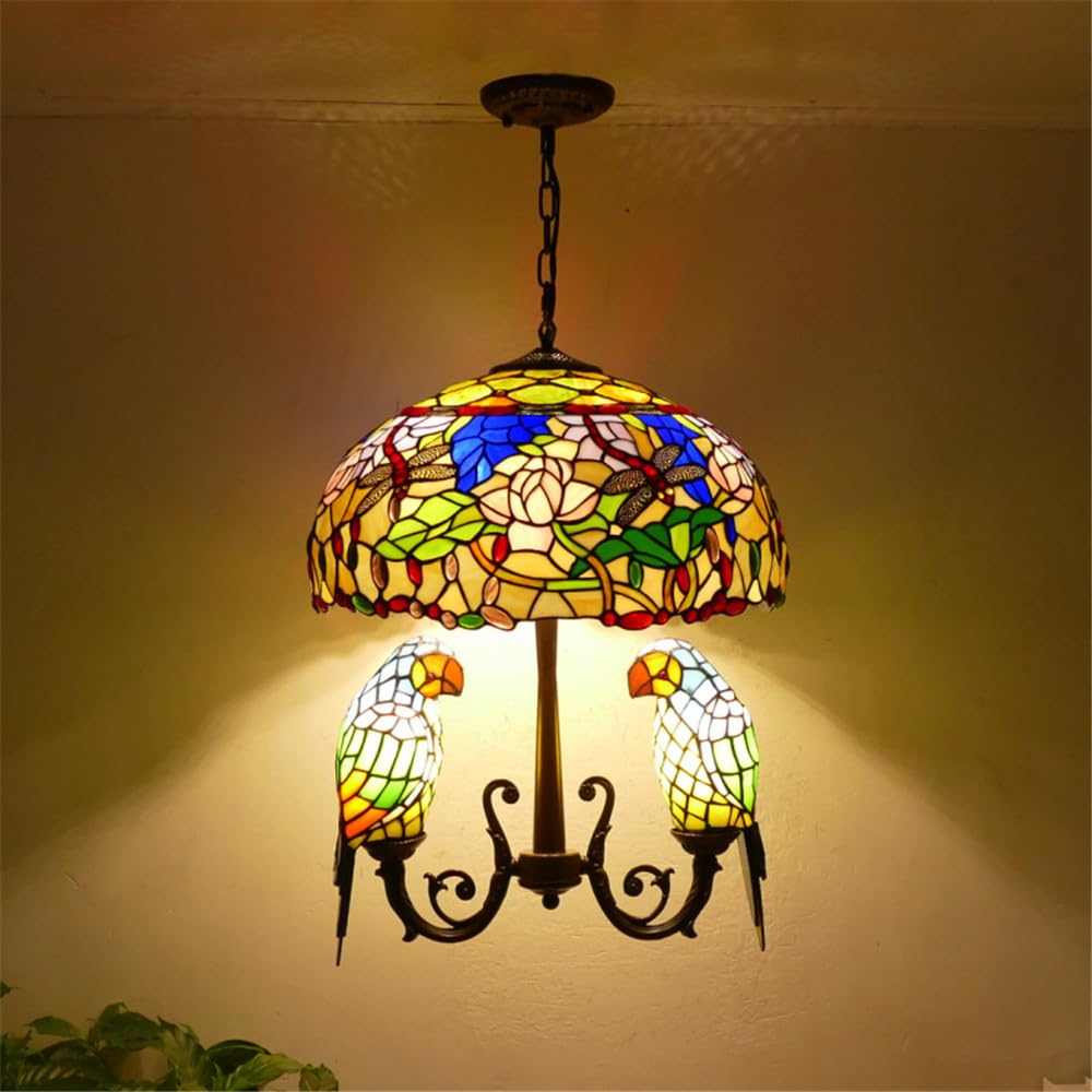 HXYSXHJUO Parrot Chandelier Vintage Creative Color Glass Living Room Restaurant Bedroom Villa Hotel Corridor Pendant Lamp (C)
