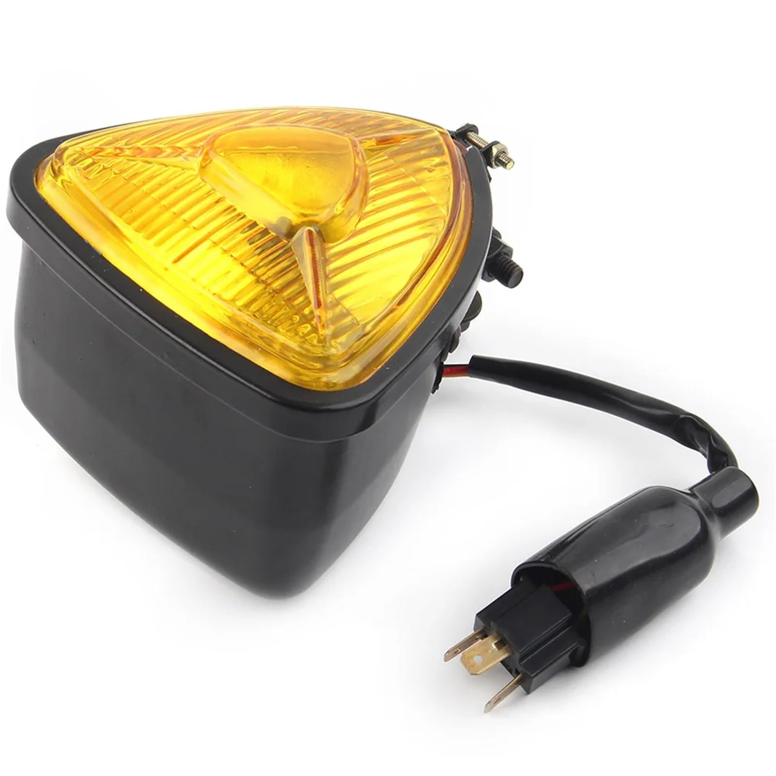 Feux Avant Moto pour Chopper pour Bobber pour Custom pour Cafe pour Racer Phare Avant Triangulaire 12 V pour Moto Phare Avant Moto(Amber)