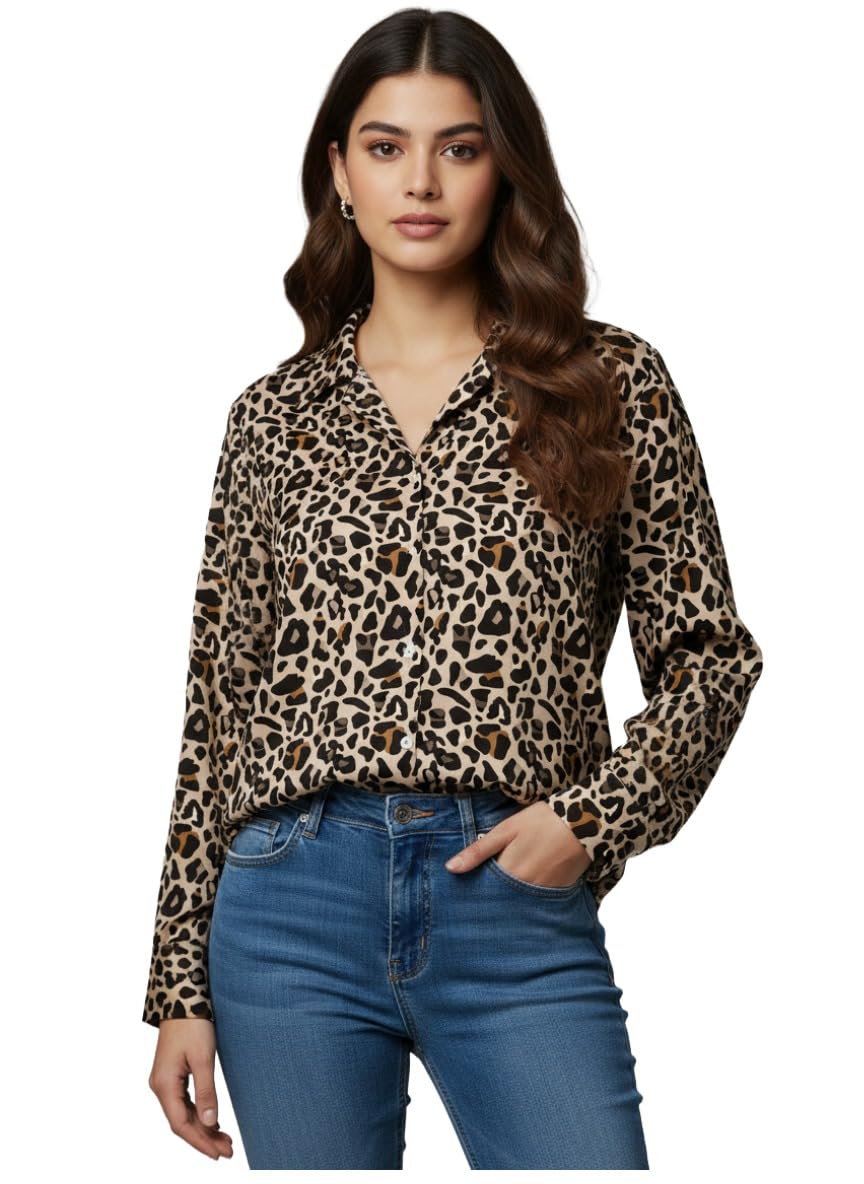 ANNI Designer Bedrucktes Damenhemd aus Baumwollmischgewebe, langärmelig, normale Passform, Hemdkragen, legere Bürokleidung, elegante Western-Kleidung für den Alltag, Hochzeit, Party