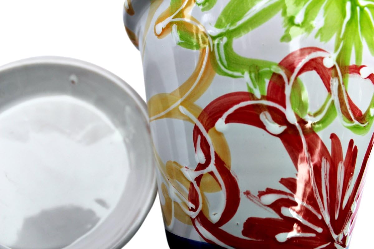 Cactus Canyon Ceramics Spanish Hand-Painted Flower Pot and Saucer, Spanish Flor Design