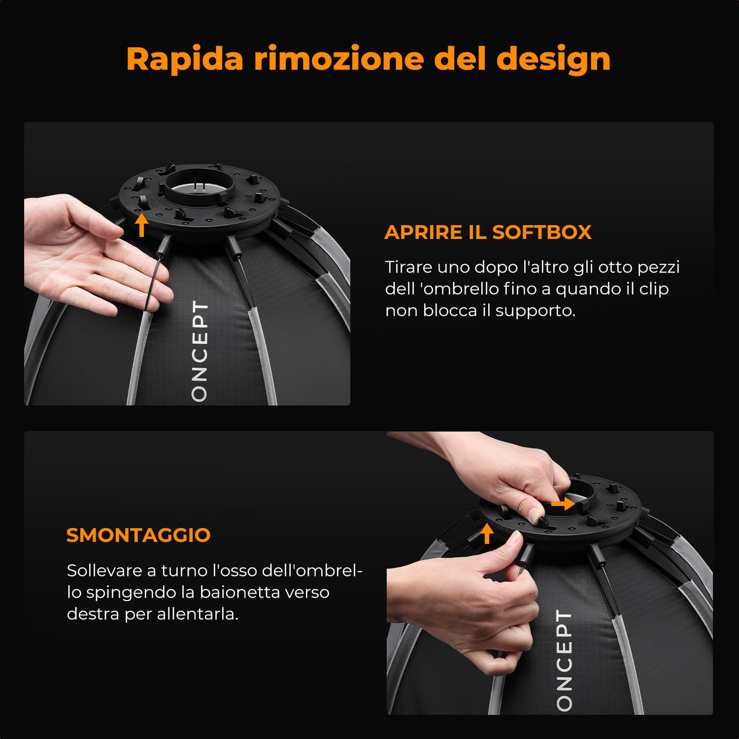 K&F CONCEPT mini Softbox parabolica 40cm con griglia, diffusore e borsa | Attacco baionetta mini compatibile con COB K&F PL-60B, ideale per esterni, ritratti, matrimoni e dirette streaming, LK04