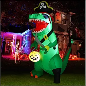 GOOSH 7 FT Halloween Inflatable Dinosaur with Pumpkin and LED Lights for Outdoor Decorations