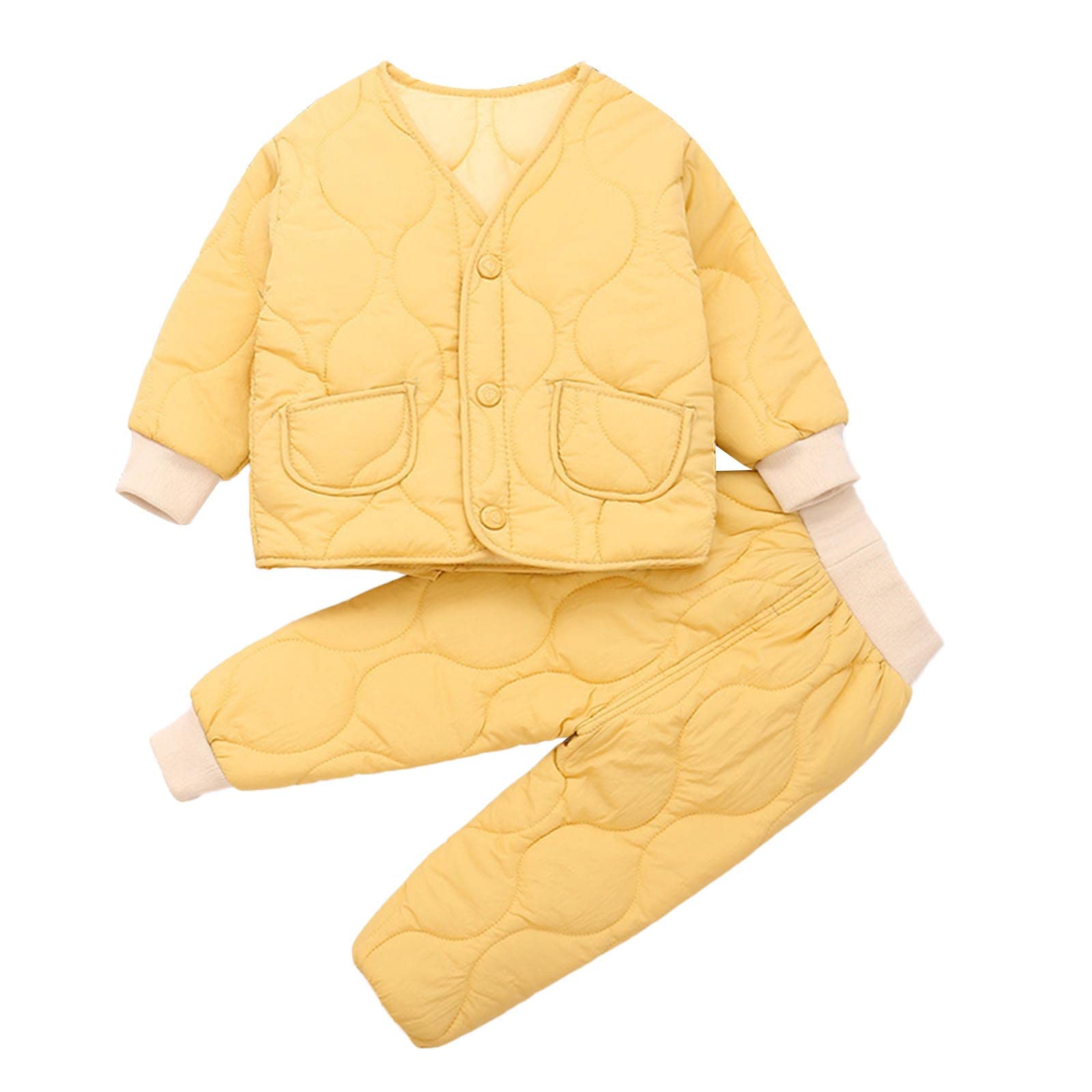 SuliforToddler Kids Babys Girls Boys Spring Winter Pocket Solid Warm Thick Long Sleeve Pants Coat Jacket Padded Sleepwear Clothes Set 4 Month Old Clothes Boy