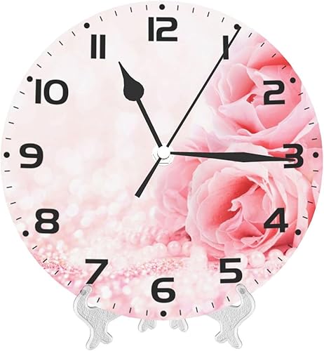 Miniatura 9 de SUPLUCHOM Reloj de pared rosa con purpurina de 10 pulgadas, silencioso, sin tictac, decoración a pilas para cocina, sala de estar, dormitorio,