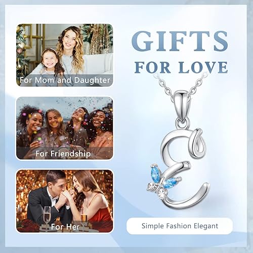 Miniatura 4 de EUDORA Sterling Silver Butterfly Initial Necklaces for Women, Elegant Letter Neckles Personalized Gift for Mother, Sister, Daughter, 18 inch Chai