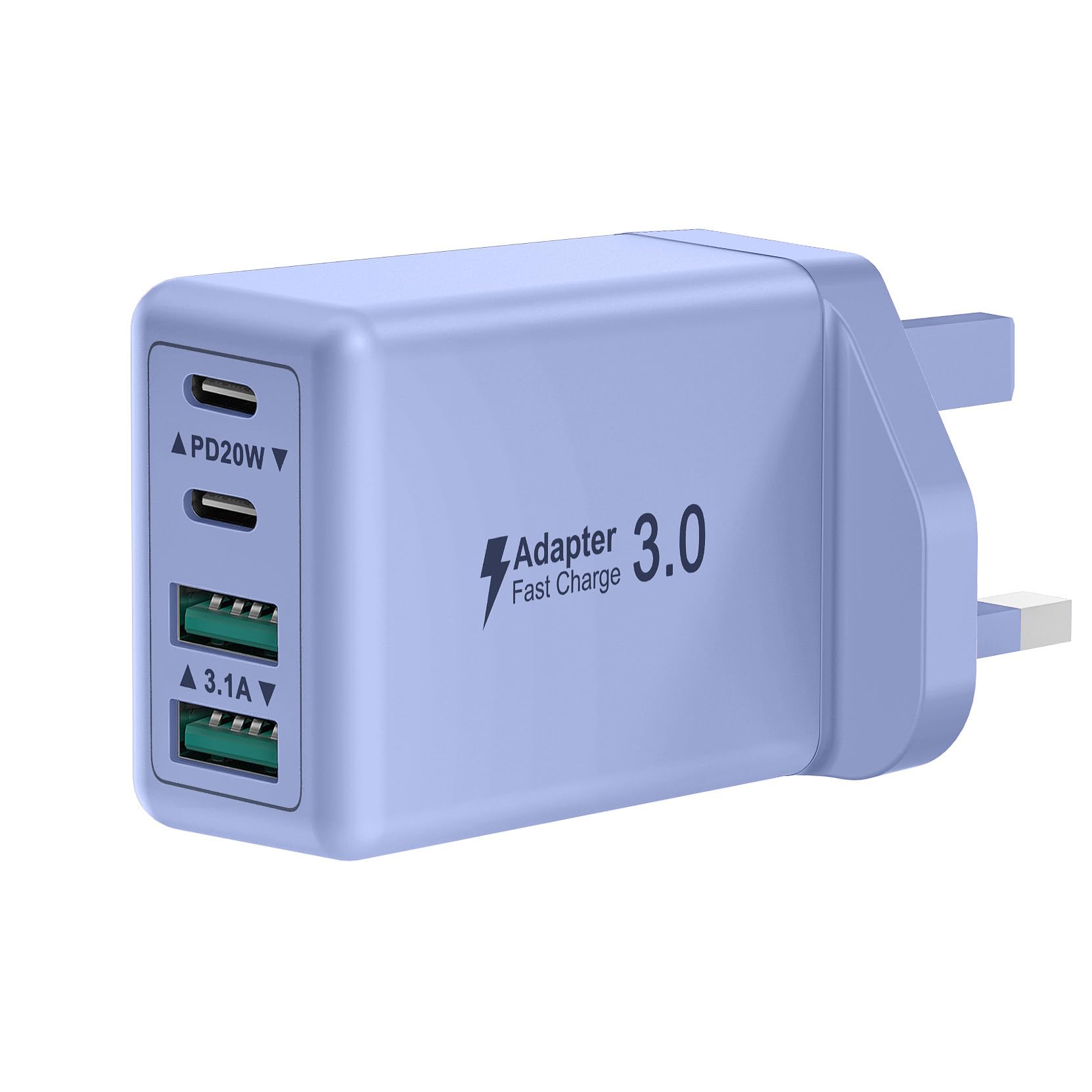 40W 4-Port USB Plug UK Fast Charger Dual PD Power Adapter +QC Multiport Wall Charge Head Mains Type C Fast Charging Plug for iPhone 17 16 15 14 13 12 11 Pro Max Plus, Samsung, iPad