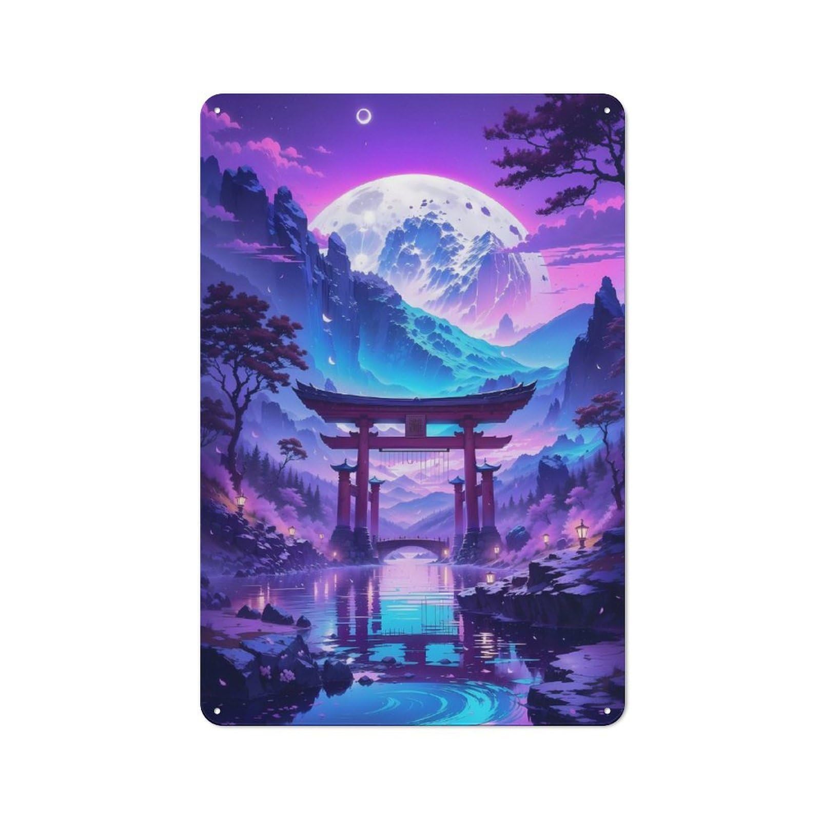 Industrial Cosmic Torii Gate Glow Decorative Metal Plaque 30x20cm, Studio Wall Art for Flat, Bar, Studio Or Gallery Wall