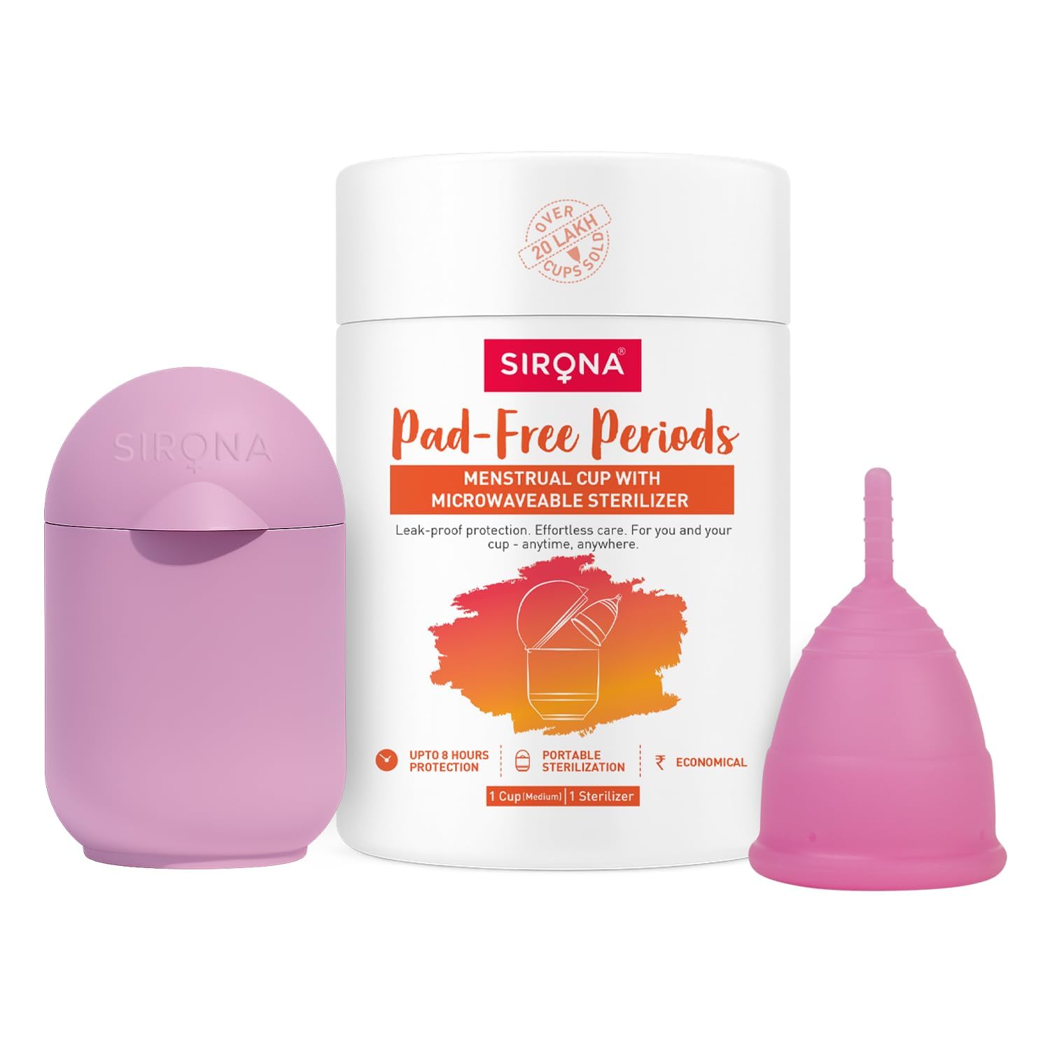 Sirona Reusable Menstrual Cup - Medium Size With Pouch, 15ml Mini Intimate Wash &amp; Cup Wash, Ultra Soft, Odour &amp; Rash Free, No Leakage, Protect
