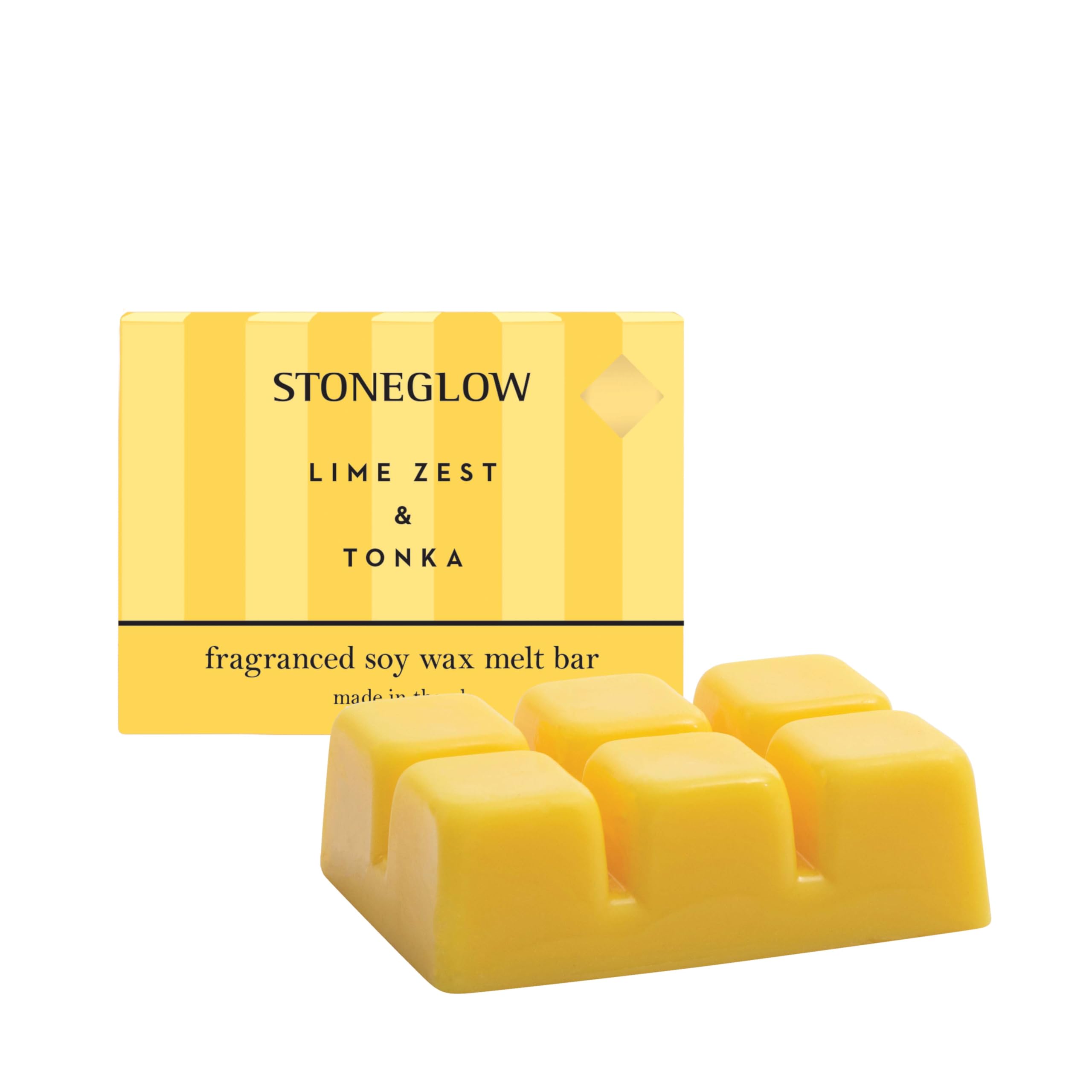 Stoneglow Modern Classics Collection - Lime Zest & Tonka Soy Wax Melt Snap Bar (Yellow) 79 grmas, Zesty Lime, Nutty Tonka, Woody Base