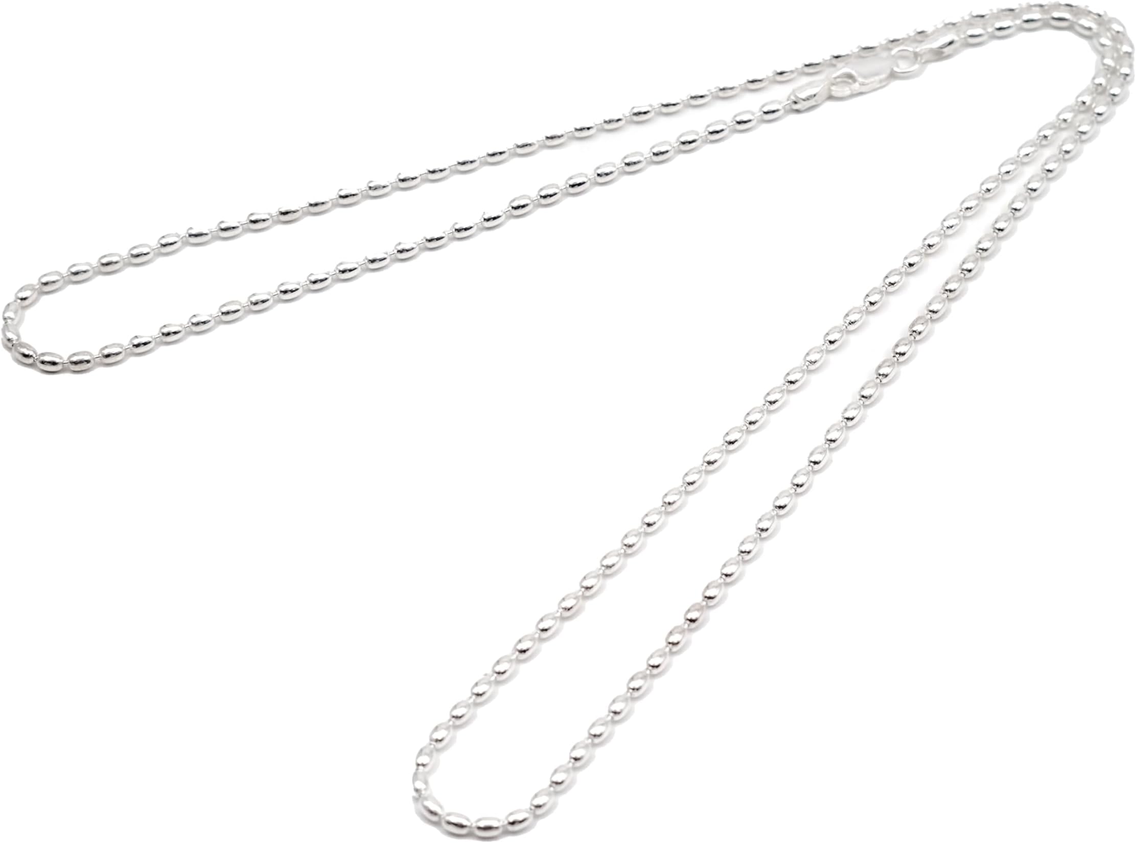 IndoMode️ 22" Beautiful St. Silver Charleston Rice Bead Necklace Chain 2.2 x3 MM Italian /230ga Lobster Claw Clasp