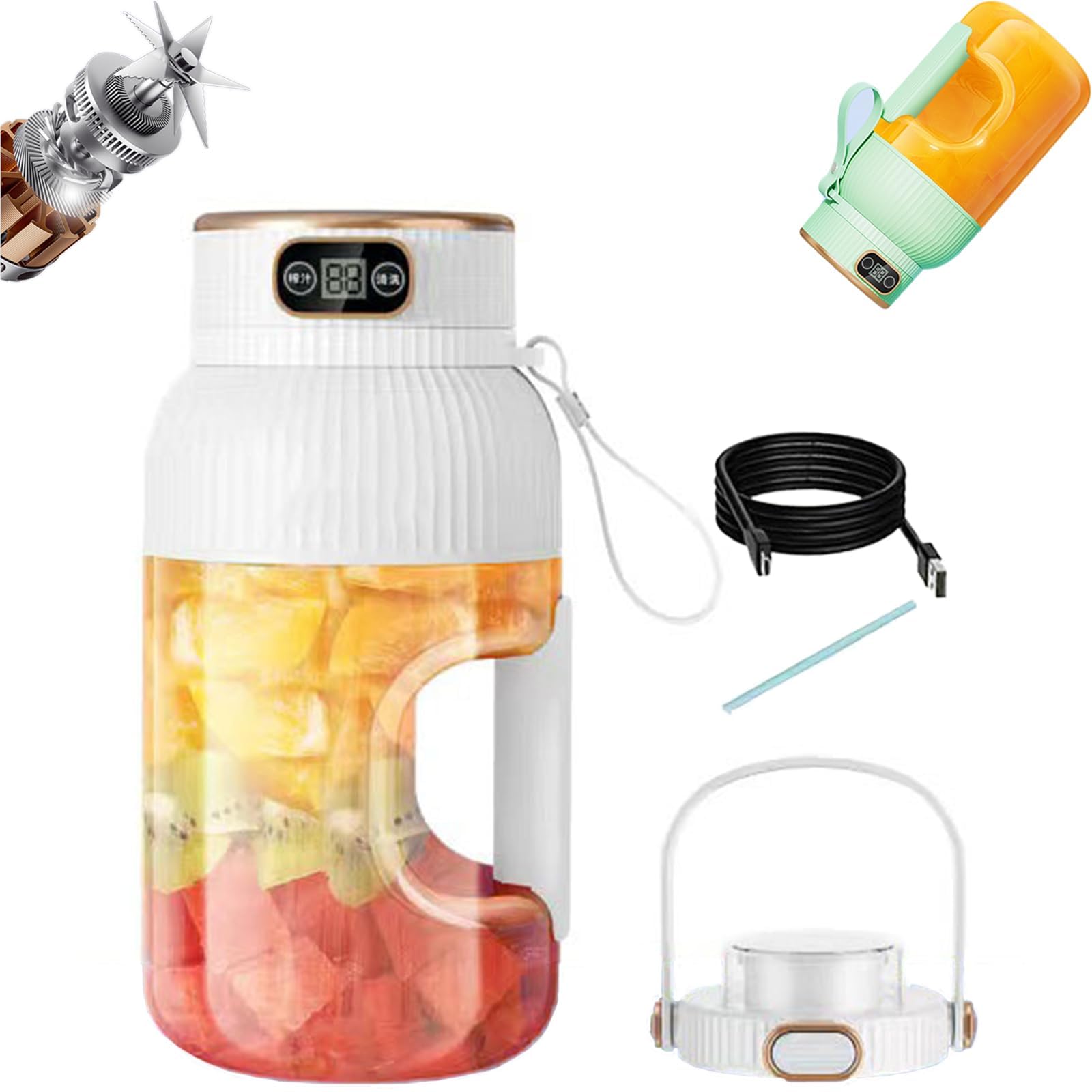 SLXYYYHW Multifunctional portable juicer cup, Multifunctional portable juicer cup with digital display for milkshake, smoothie, portable USB rechargeable blender