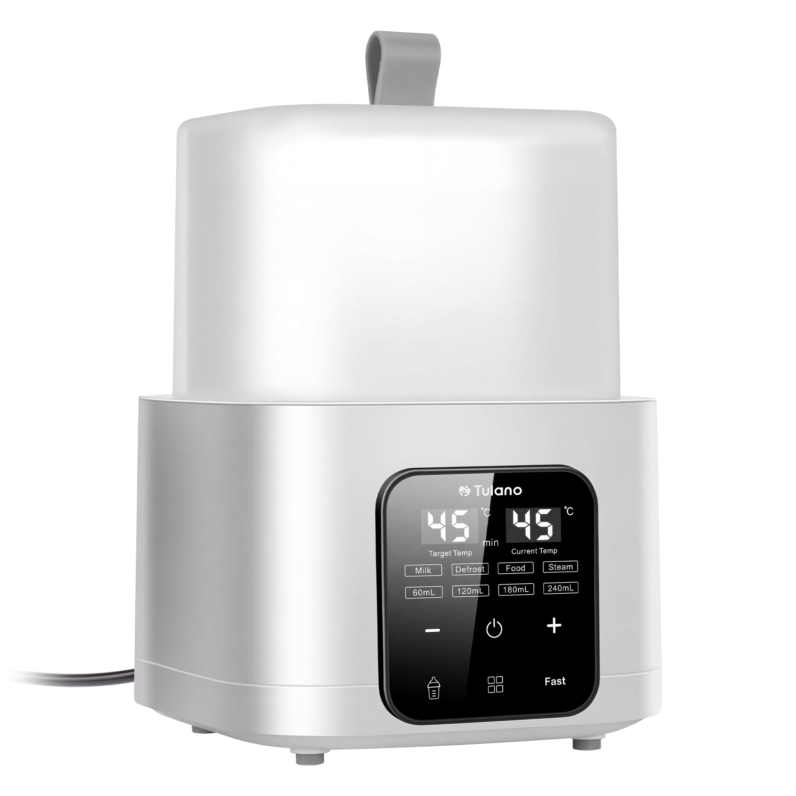 Tulano Ellie 55 8in1 Babykostwärmer mit LCD, Flaschenwärmer Baby, BPA-frei | Sterilisator für Babyflaschen und Fernbedienung – für 4 Fläschchen 60–240 ml – Auftauen und Warmhalten – Weiß
