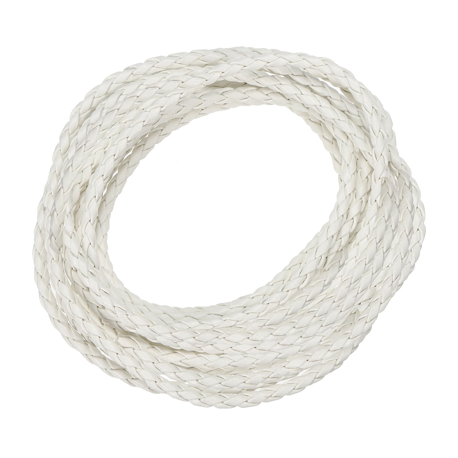 sourcing map Braided Leather Cords, Round Leather Strap, Soft Jewelry Leather Rope for Jewelry Making, Tie Making, Necklaces (3mm, 2 Yard, White)