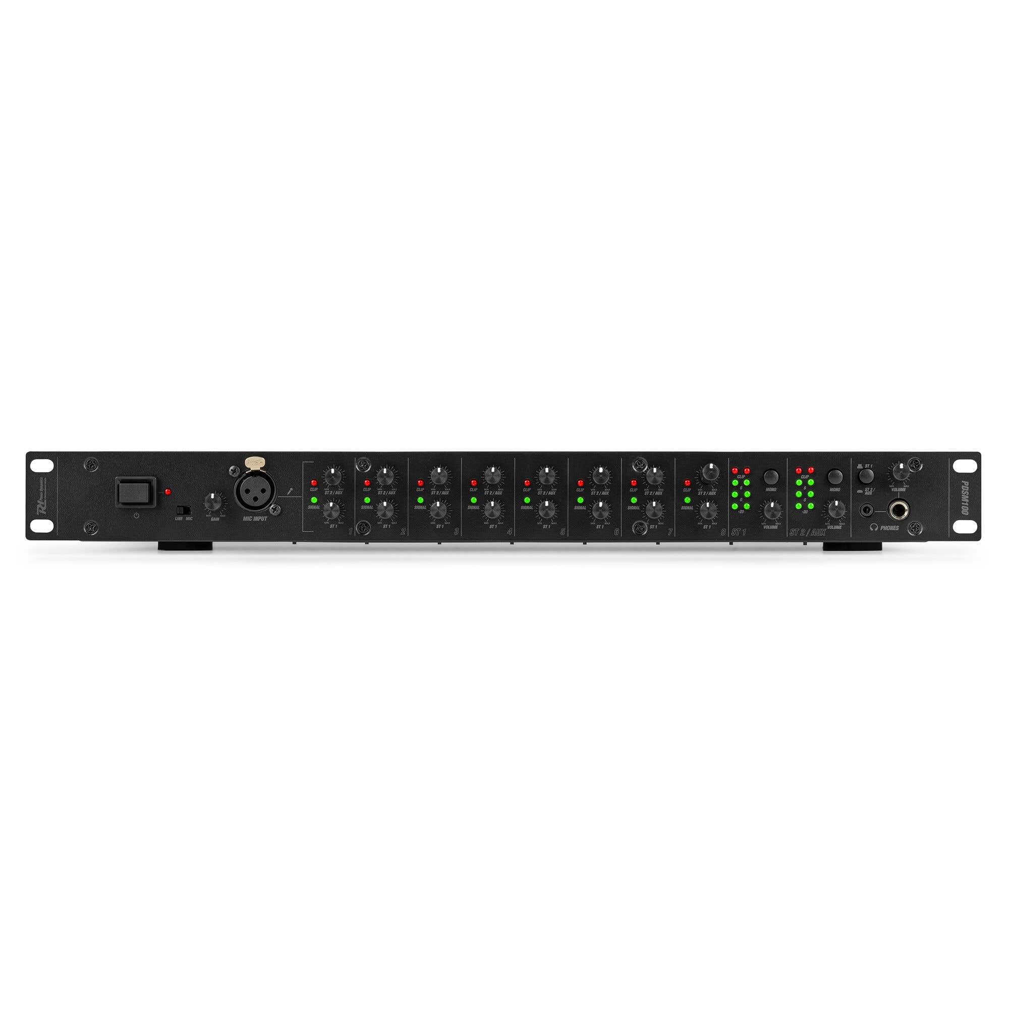Power Dynamics PDSM100 Studio Mixer - 19 Zoll Rack Line-Mischpult mit 2 regelbaren Zonenausgängen, 8-Kanal-Stereomischer für Studio Submixing, Installationen, Keyboarder - Schwarz