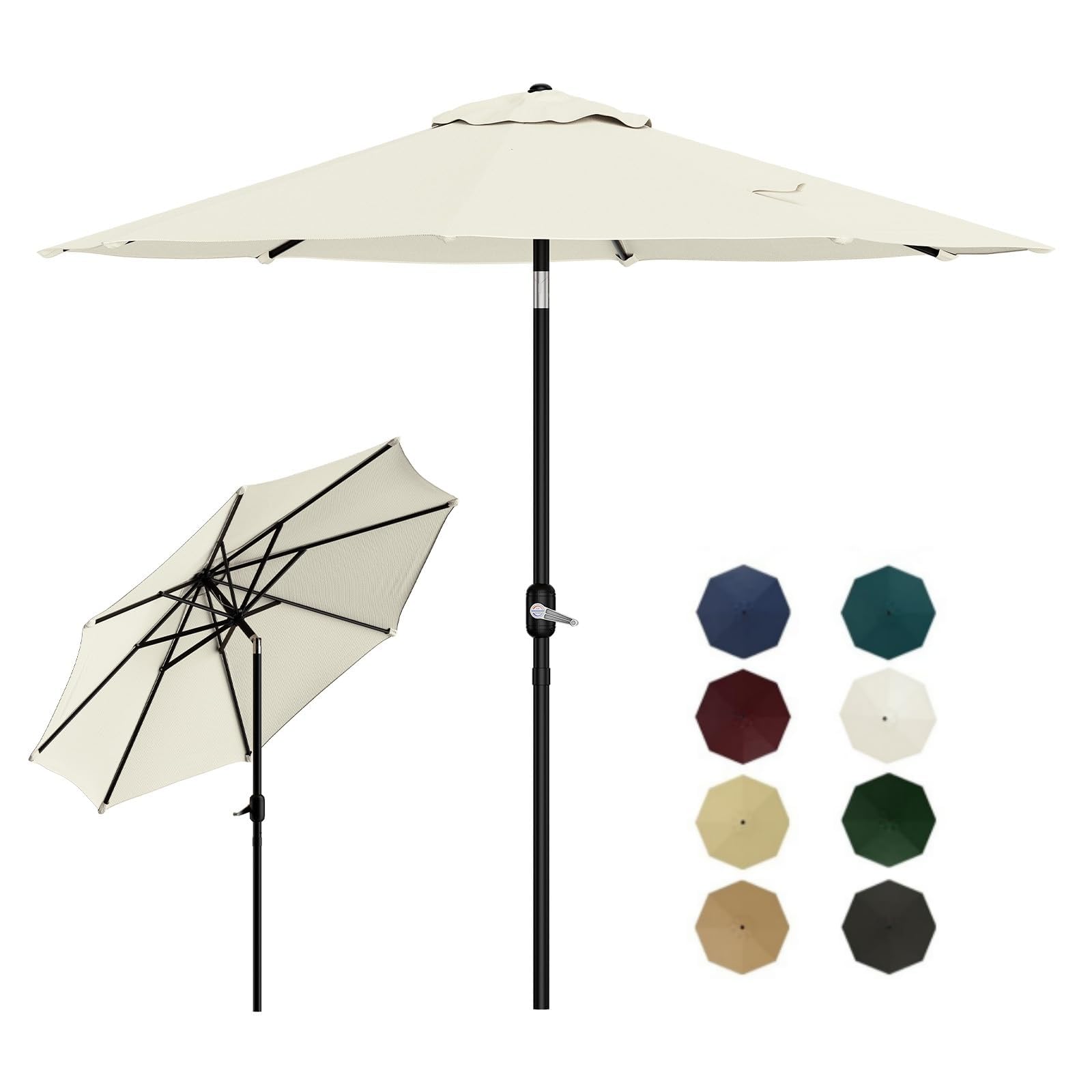 Garvee 2.15M Beige 2.15M Tilting Parasol, Crank & Tilt Patio Umbrella With 6 Sturdy Ribs, Upf50+ Polyester Canopy Outdoor Sun Shade With Steel Frame, Table Market Yard Umbrella For Garden Balcony Deck Backyard -C