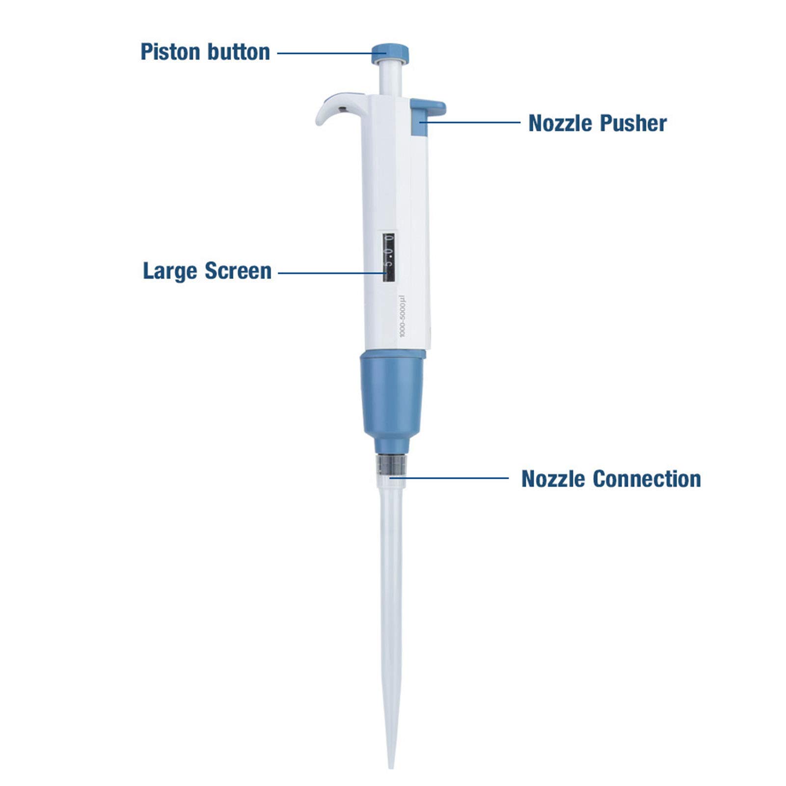 Akozon Micropipeta de volumen M5000 manual ajustable 1000-5000ul para pruebas de muestreo médico