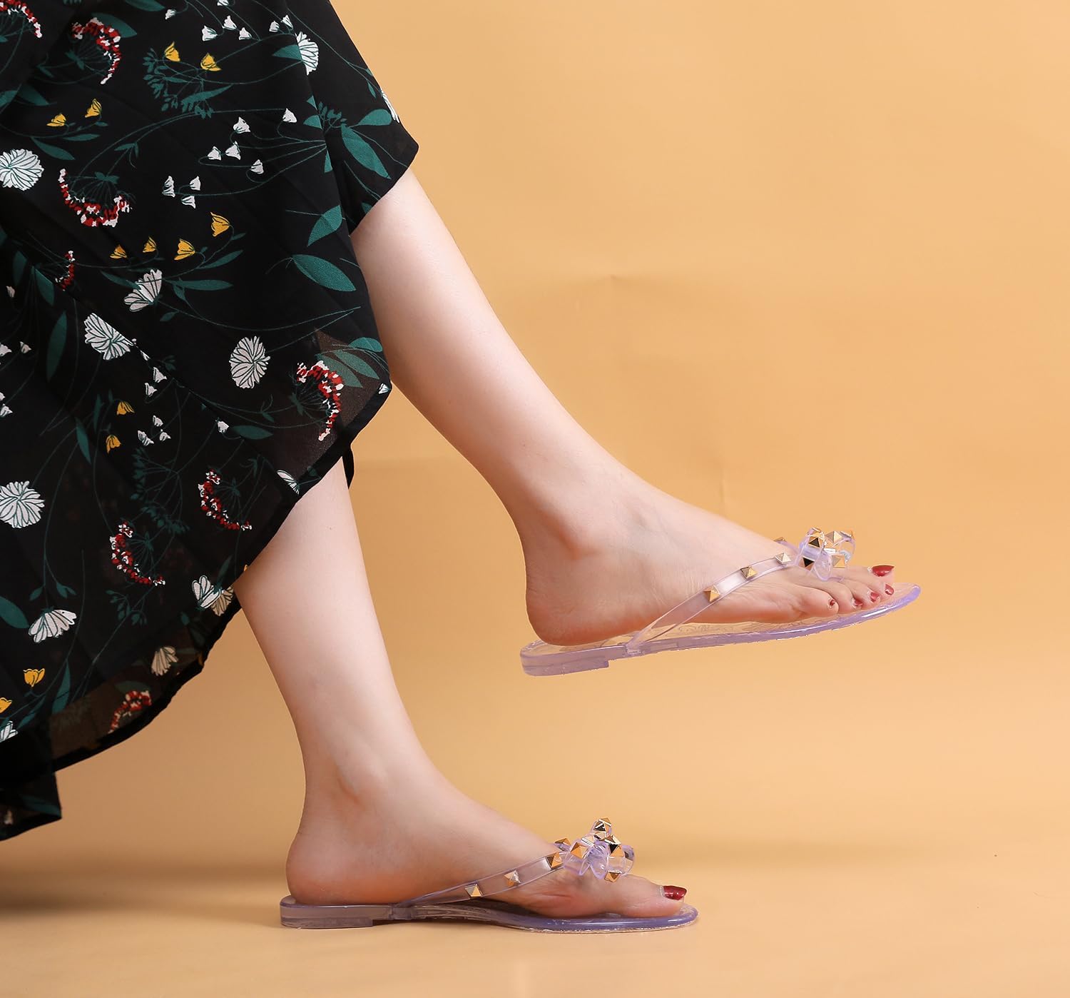 Studded Jelly Shoes for Womens Bow Flip Flops Jellies Sandals Flat Black... - Picture 24 of 174