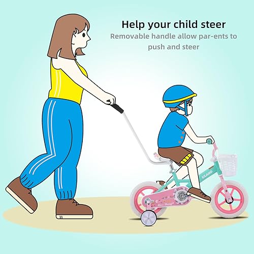 Miniatura 3 de KEANO Voyager 10 12 Inch Kids Bike for Boys and Girls Ages 1-4 Years, Toddler Bike with Training Wheels & Basket, Detachable Parent Push Handle,