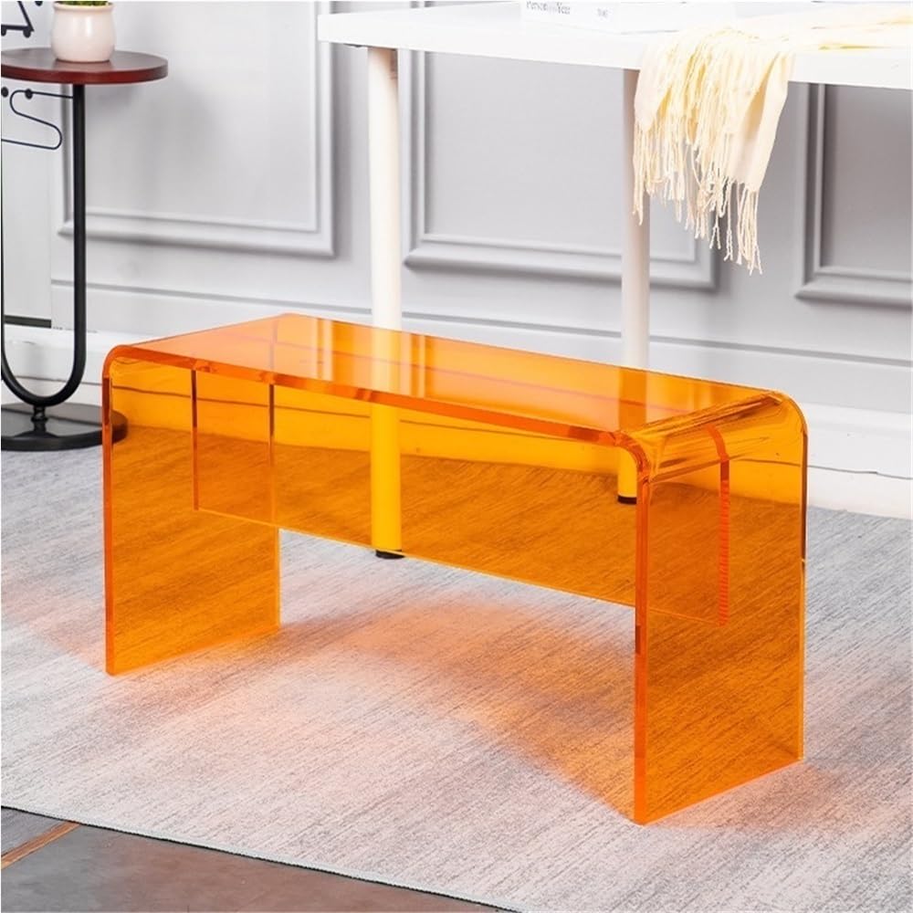 SHGCLKD Modern Acrylic Bench, Versatile Shoe Changing Stool, Bed End Stool, Backless Lounge Chair for Living Room, Bedroom, Entryway, or Stores(Orange