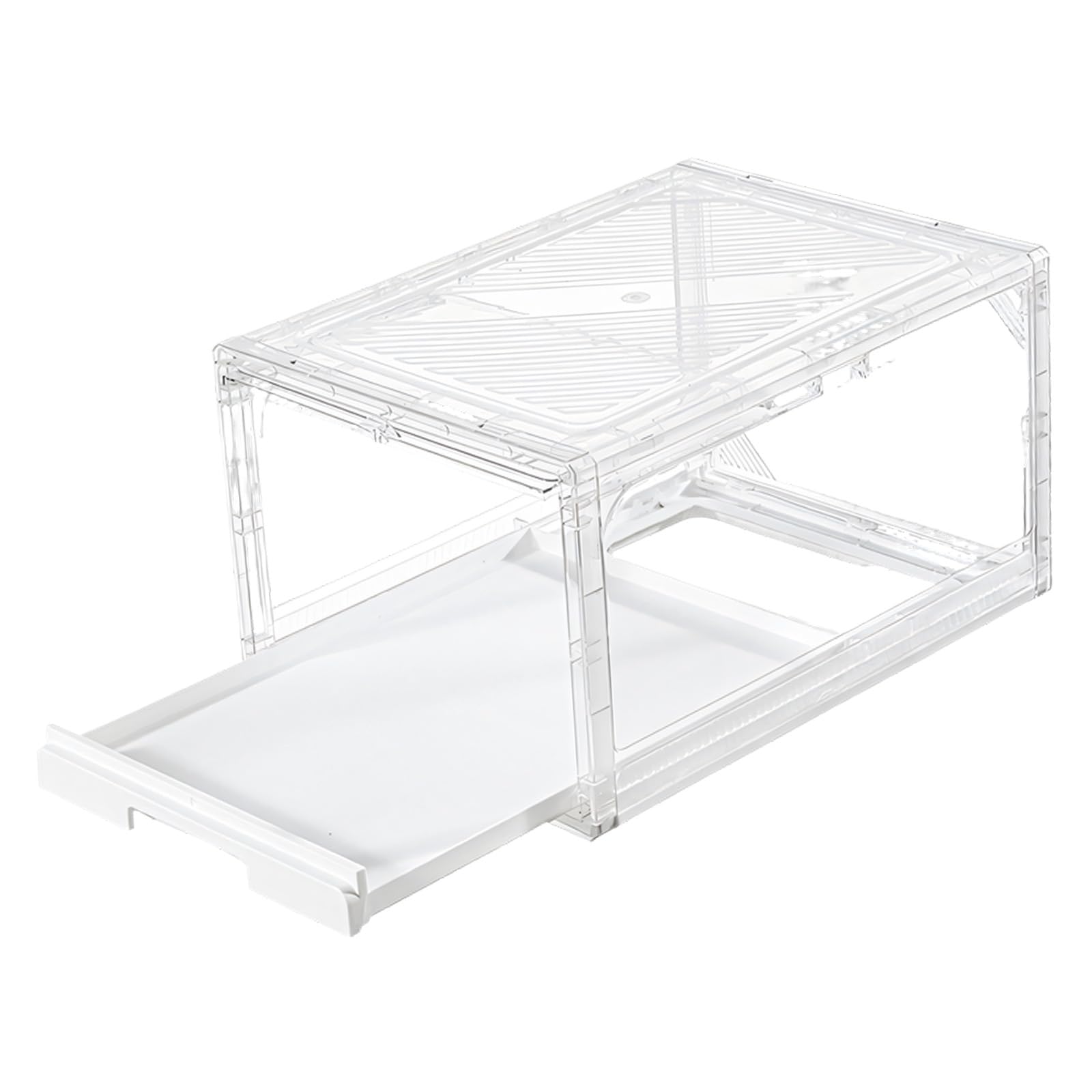 Msioytog Stackable Baseball Cap Storage Case Translucent PET Container Featuring Sliding Tray Holds 12 Hats 37x27x21cm Space Saving