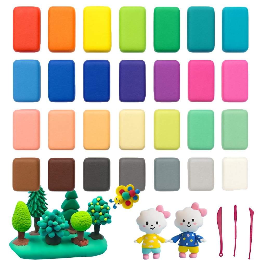 36 Colours Modelling Clay Air Drying - Self-Drying Clay for Children from 3 Years - Foam Clay Craft Set with Tools & Shapes - Creative DIY Gift for Boys & Girls