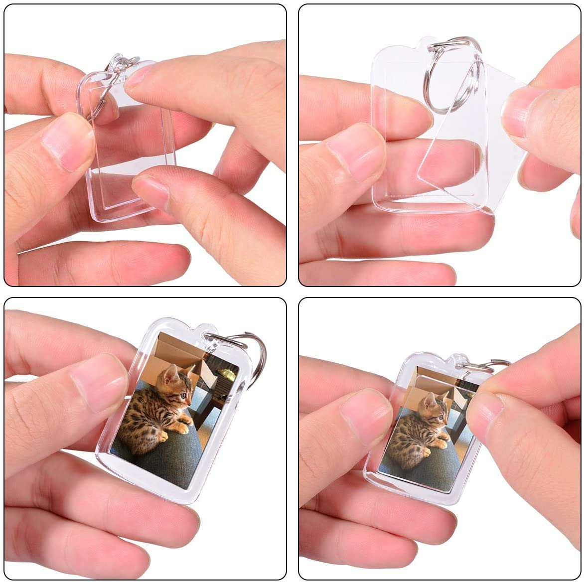 Voarge 10 llaveros acrílicos transparentes para fotos, portarretratos rectangulares 5x3,3 cm, manualidad regalo