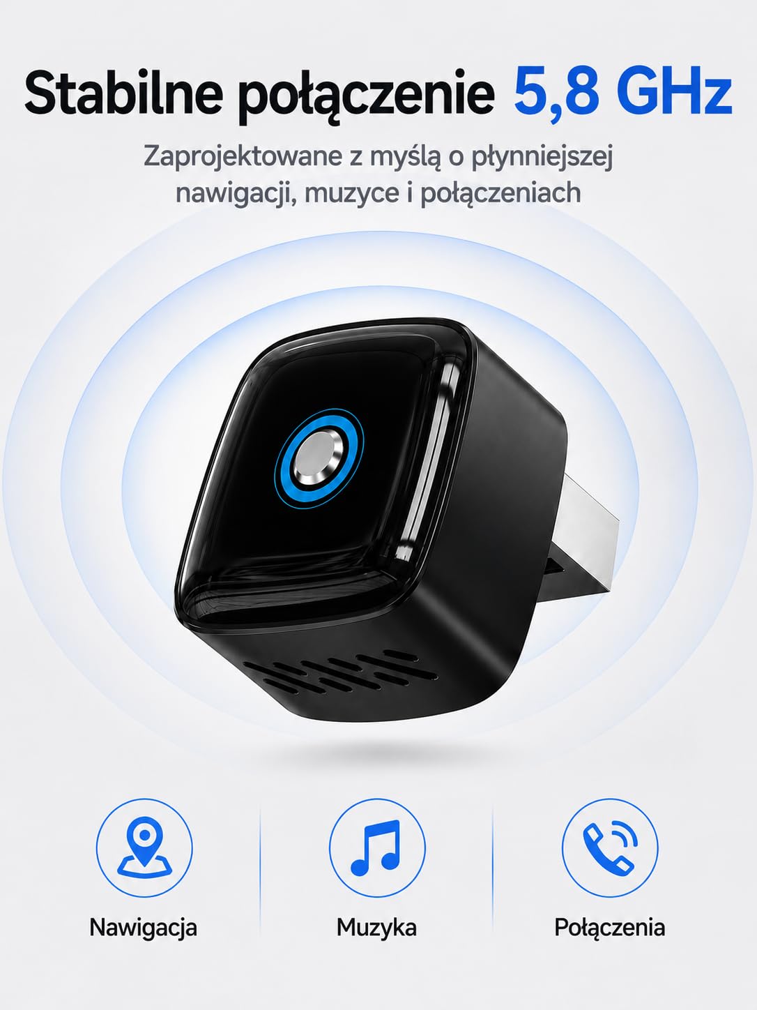 Bezprzewodowy Adapter CarPlay i Android Auto 2 w 1, pamięć dwóch telefonów, szybkie przełączanie, Plug & Play USB-A/USB-C, 5.8GHz WiFi, OTA, Czarny