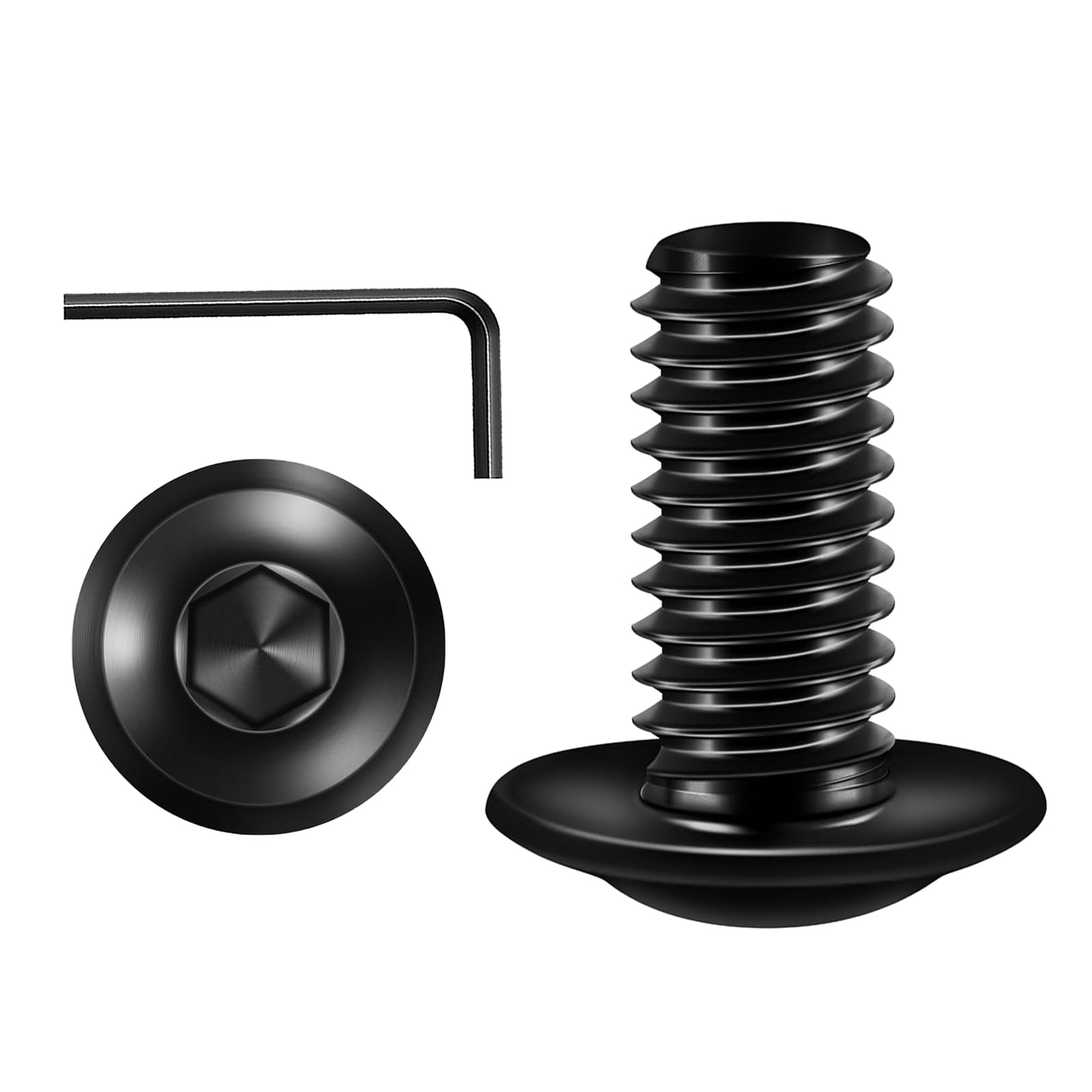 Valorada M6 Bolts, M6 x 12mm Flanged Button Head Screws Allen Socket Bolts Stainless Steel 304 Black Finish with Hex Spanner Pack of 20
