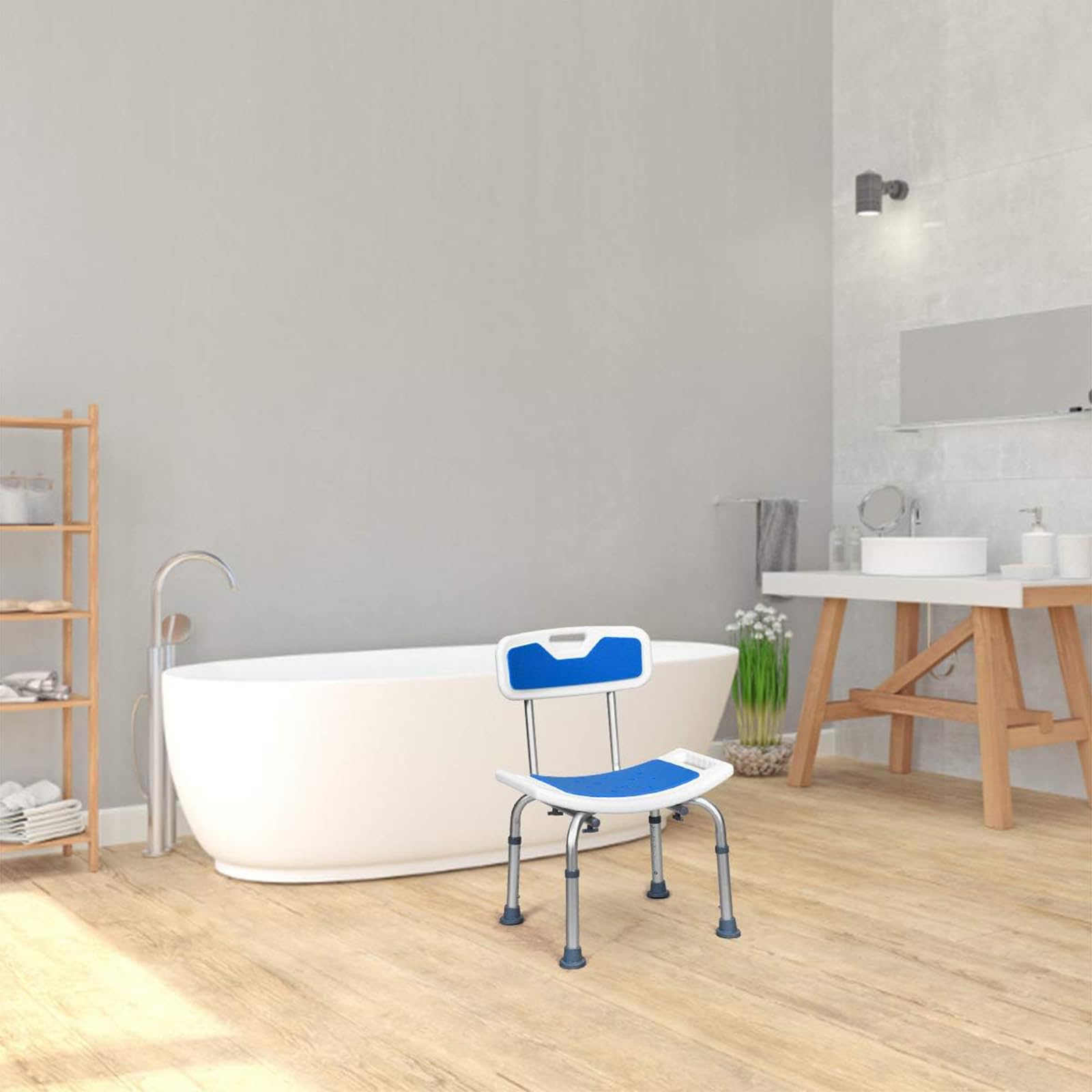 Taburete De Ducha Antideslizante Asiento De Baño Regulable En Altura 6 Posiciones Silla De Ducha con Respaldo para Personas Mayores Movilidad Reducida Banqueta Ducha
