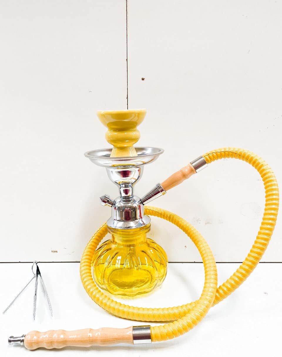 Cachimba cristal amarilla 23cm 1 manguera + REGALO paquete 10 pastillas carbon y 1 sabor cachimba aleatorio