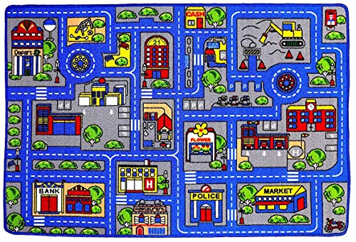 Mybecca Kids Rug Town Map 5' X 7' Childrens Area - Street Map Non Skid Backing (59
