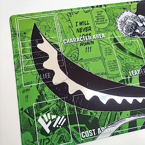 WAIFUWORLD SHOP One Piece Spielfeld Roronoa Zoro Holo Foil Spielmatte mit Zonen | Trading Card Game Holo Playmat kompatibel mit dem One Piece Trading Card Game | Kartenspielmatte im Roronoa Zoro Motiv