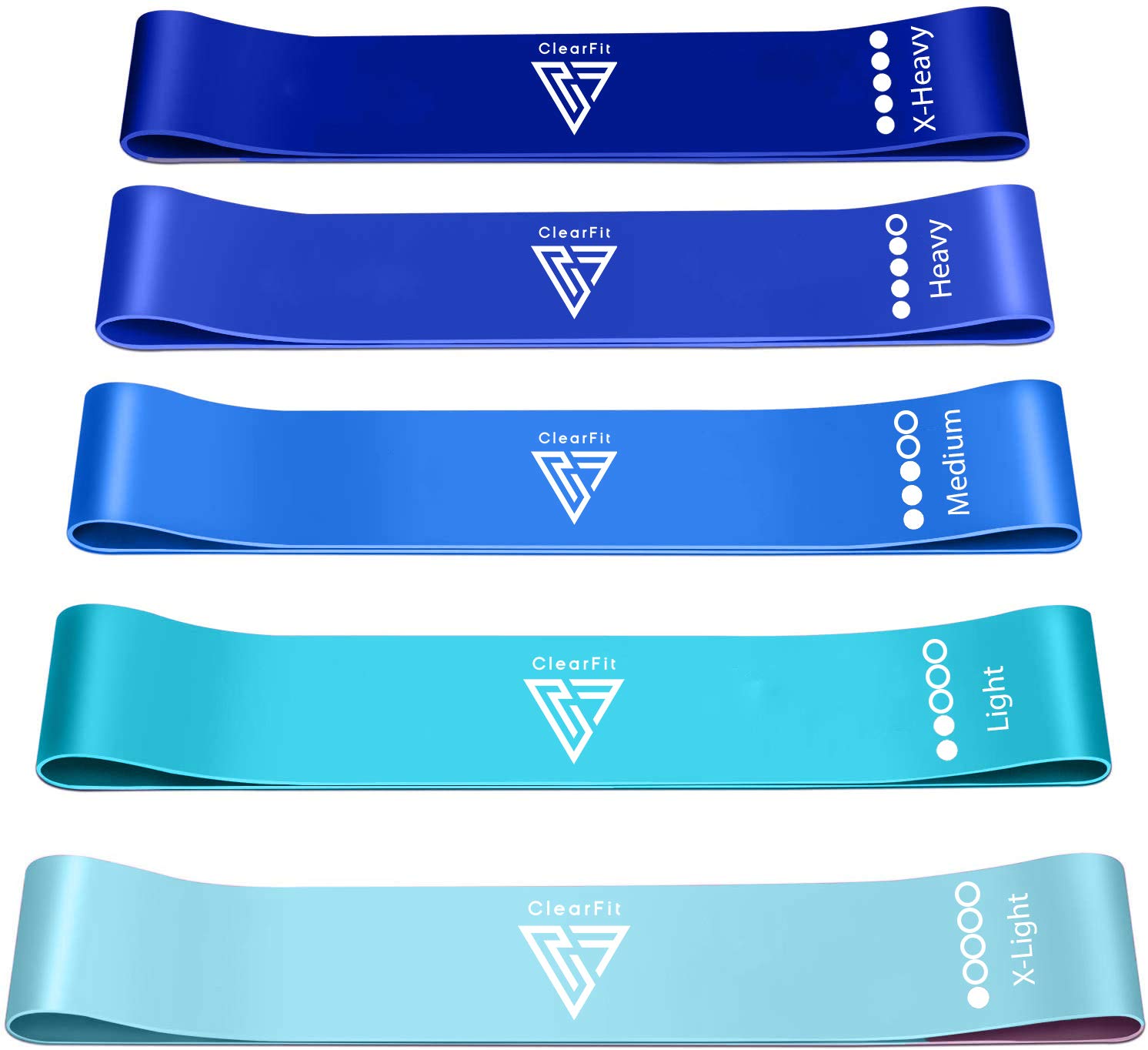 ClearFit Resistance Bands, [Set of 5] Skin-Friendly Resistance Fitness Exercise Loop Bands with 5 Different Resistance Levels - Free Carrying Case Included - Ideal for Home, Gym, Yoga