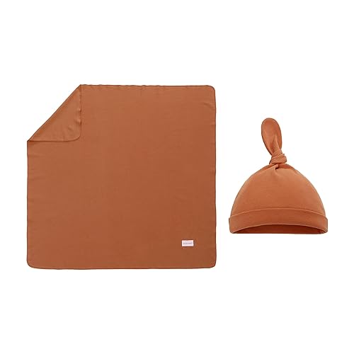 Miracle Baby Juego de manta y gorro para recién nacido, suave y elástica para bebés, niños y niñas, L 47 x 47 pulgadas (naranja)