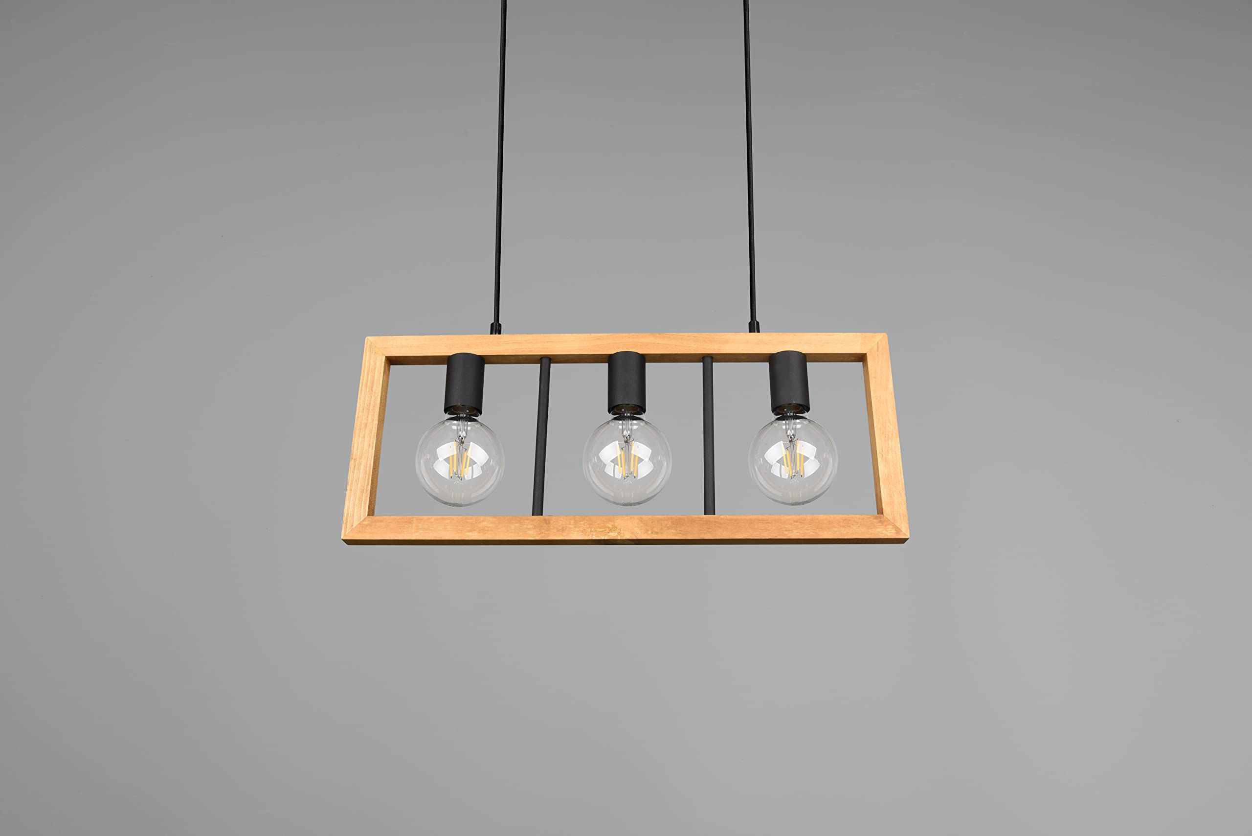 TRIO, Suspension, Agra 3xE27, max.10,0 W Bois naturel, couleur de bois, Corps: Métal, noir mat L:60,0cm, L:8,0cm, H:150,0cm IP20,Sans illuminant,Réglable en hauteur