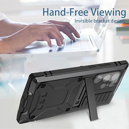 Miniatura 6 de Funda de metal para Samsung Galaxy S24 Ultra con protector de pantalla con función atril, funda para cámara S24 ultra resistente, armadura militar