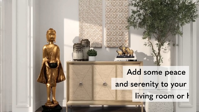 Escultura Decorativa Buda Polystone Dorado 16x11x54 pulgadas miniatura 7