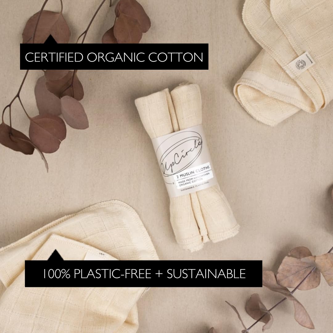 UPCIRCLE Organic Muslin Cloths (2pcs) Certified Organic Removes Make Up - Double-Layered and Eco Friendly - for All Skin Types - Image 2