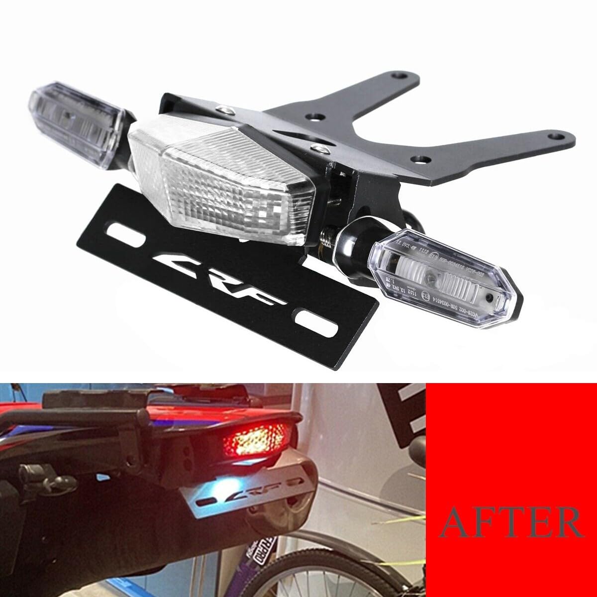 Kennzeichenträger-Set für CRF250L/CRF250L Rally (2013-2020)-Heckumbausatz inkl. LED-Rücklicht/Bremslicht,Blinker,Kennzeichenbeleuchtung & Heckkotflügel-Entferner, Heckaufräumfunktion (Transp.-Transp)