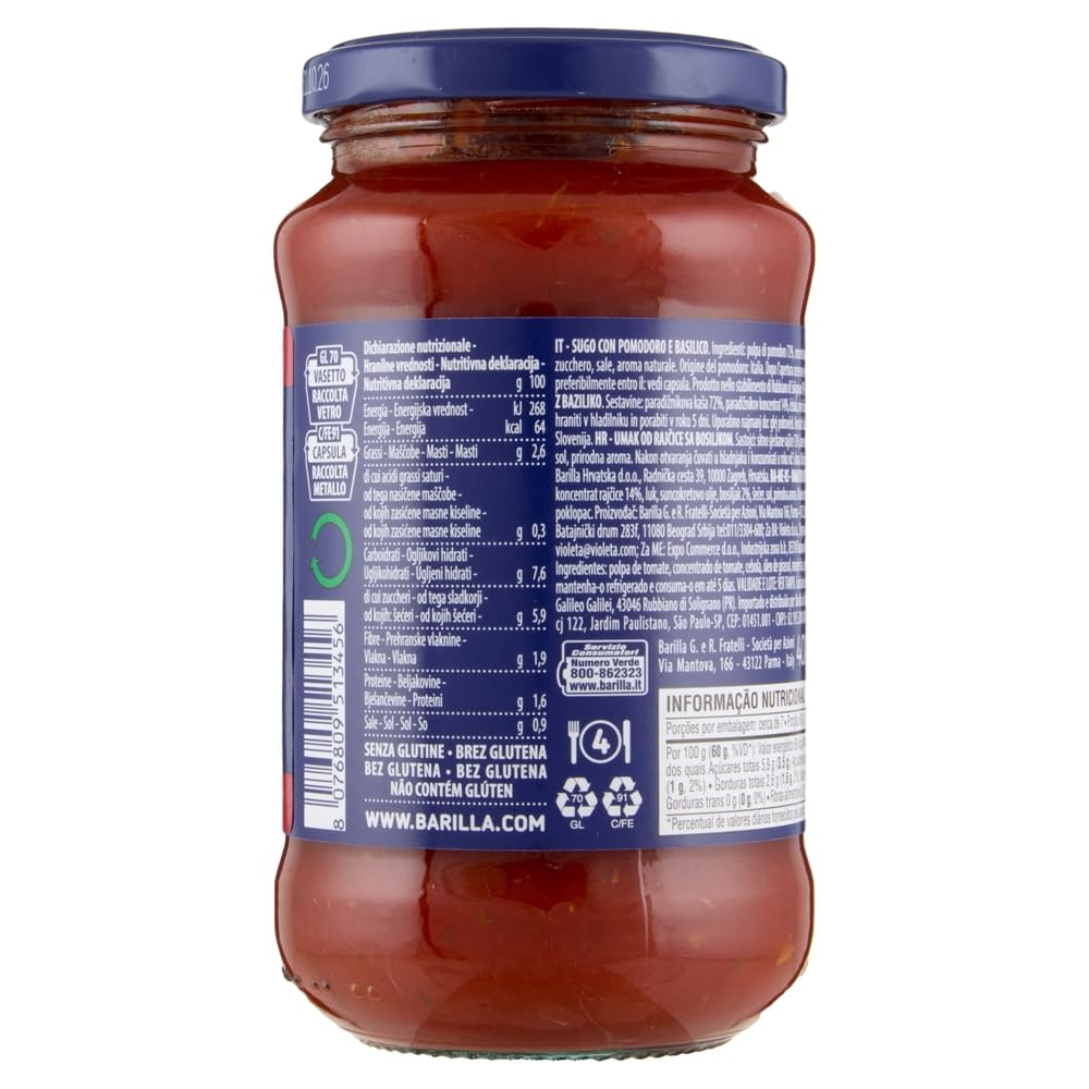 18x Barilla Pastasauce Sugo con Basilico, Italienisches Sauce mit Tomaten und Basilikum 400g + Beni Culinari Kostenloser Schlüsselanhänger