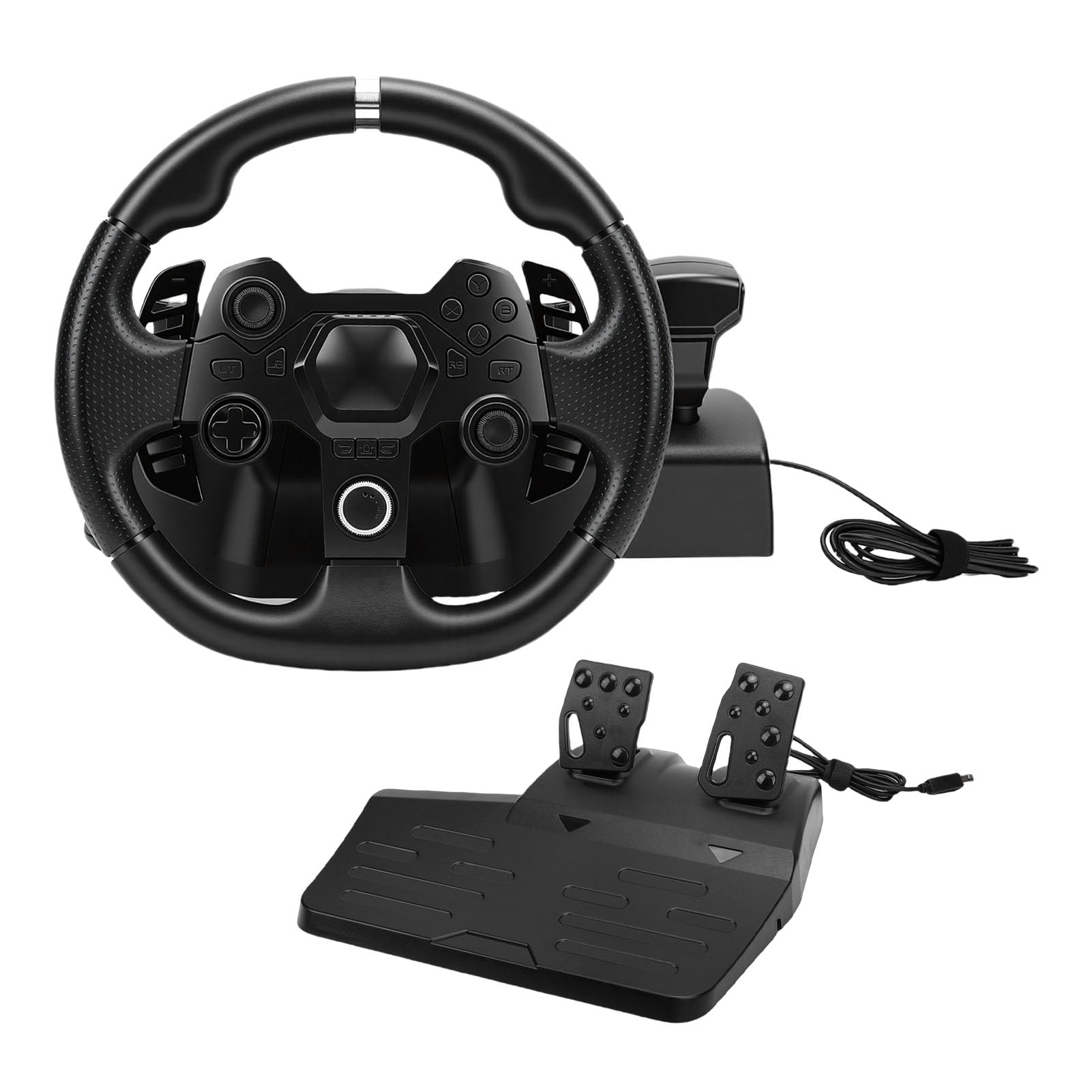 Plyisty Juego de Volante para Videojuegos, Volante de Carreras Driving Force de 11 Pulgadas y Pedales de Suelo, Abrazadera G, Compatible con Consola de Juegos de PC Android